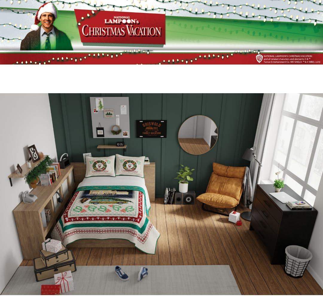 National Lampoon's Christmas Vacation Holiday Quilt Bedding Super Soft 3 Piece Pillow Sham and Quilt Set, Full Size 88" X 92", (100% Officially Licensed Product)