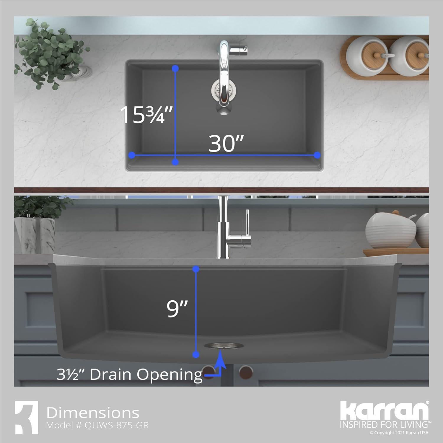 Karran Quartz 32-1/2'' X 19-1/4'' Single Bowl Undermount Workstation Kitchen Sink