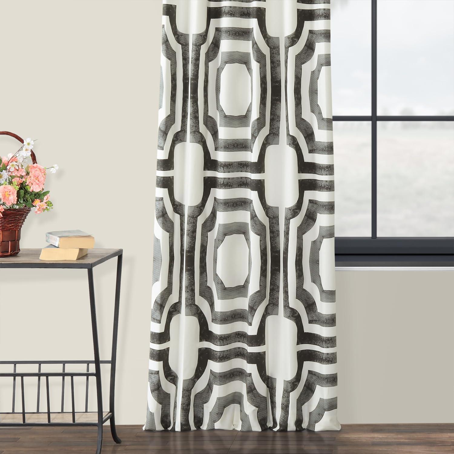 HPD Half Price Drapes Geometric Printed Curtains 108 Inches Long Luxury Cotton Curtains (1 Panel) Room Darkening Window Curtains for Bedroom & Living Room, 50W x 108L, Mecca Geometric Steel