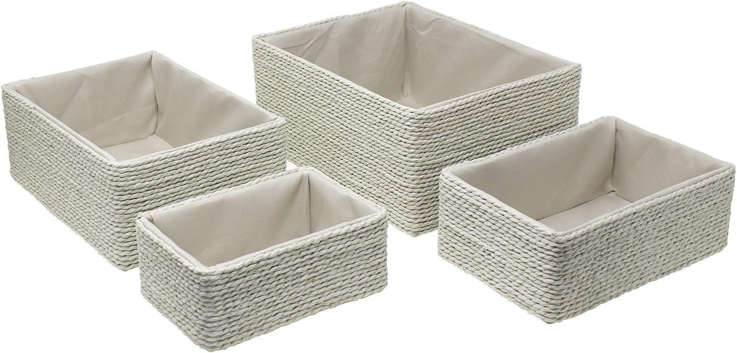 Sorbus Storage Baskets 4-Piece Set - Stackable Woven Basket Paper Rope Bin Boxes for Makeup, Office Supplies, Bedroom, Closet