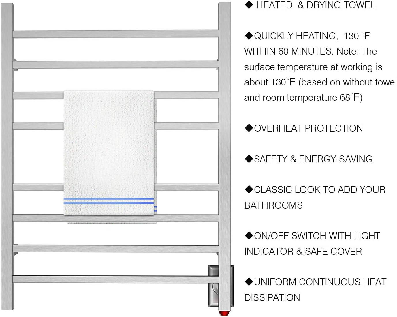 HEATGENE Towel Warmer, Heated Towel Warmer Rack, Wall-Mounted Hardwired/Plug-in Electric Towel Warmers for Bathroom, Hot Towel Rails - Brushed