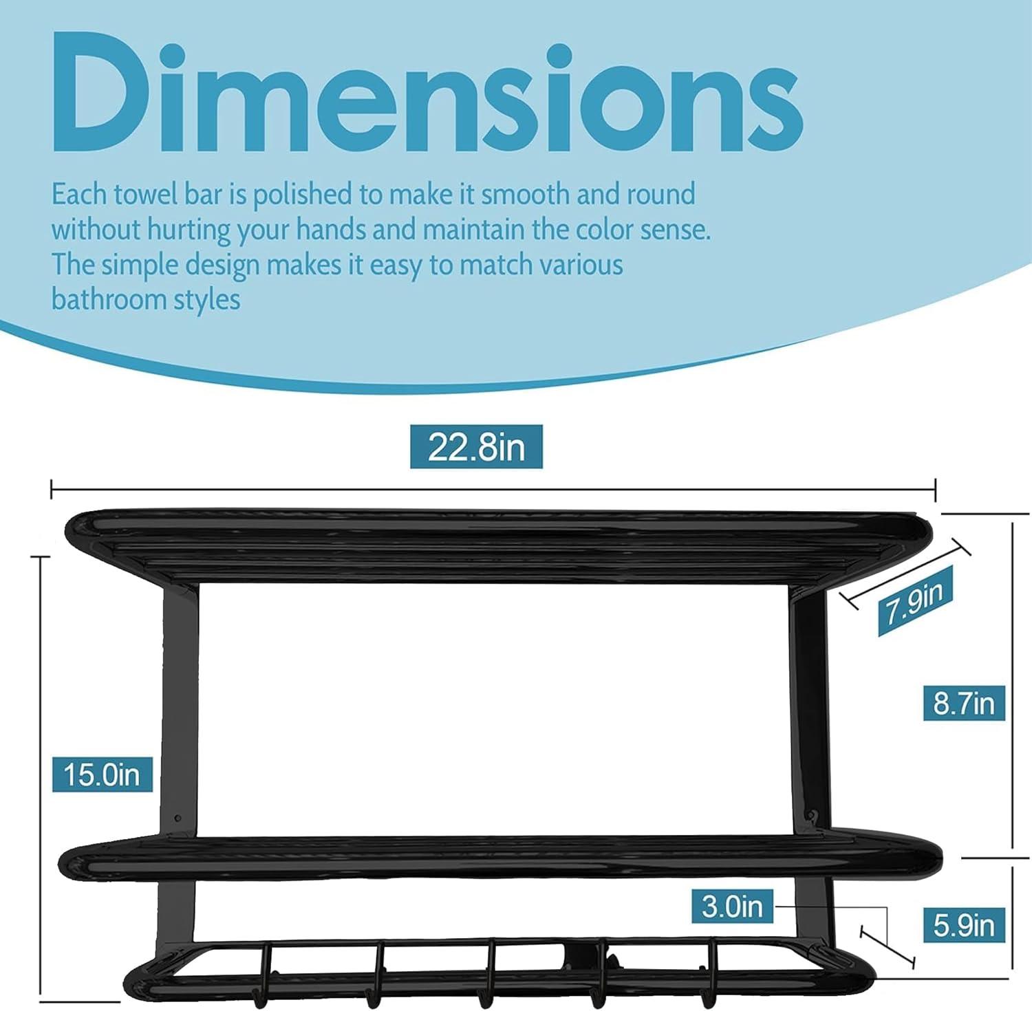 Matte Black 3-Tier Towel Shelf: Wall Mounted Hotel Style Rack, 24 Inch Length