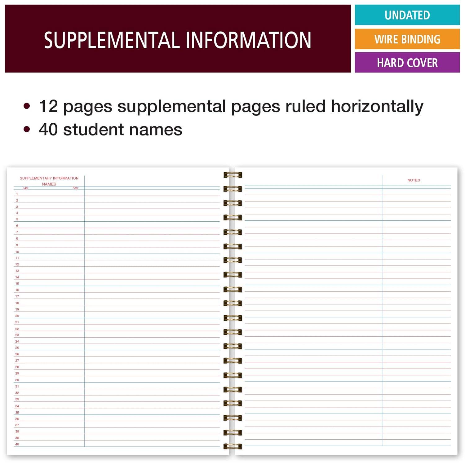 Elan Publishing Company HARDCOVER 6 Period Teacher Lesson Plan - Days Vertically Down The Side with Bonus Clip-in Bookmark (Rainbow Gold Marble)