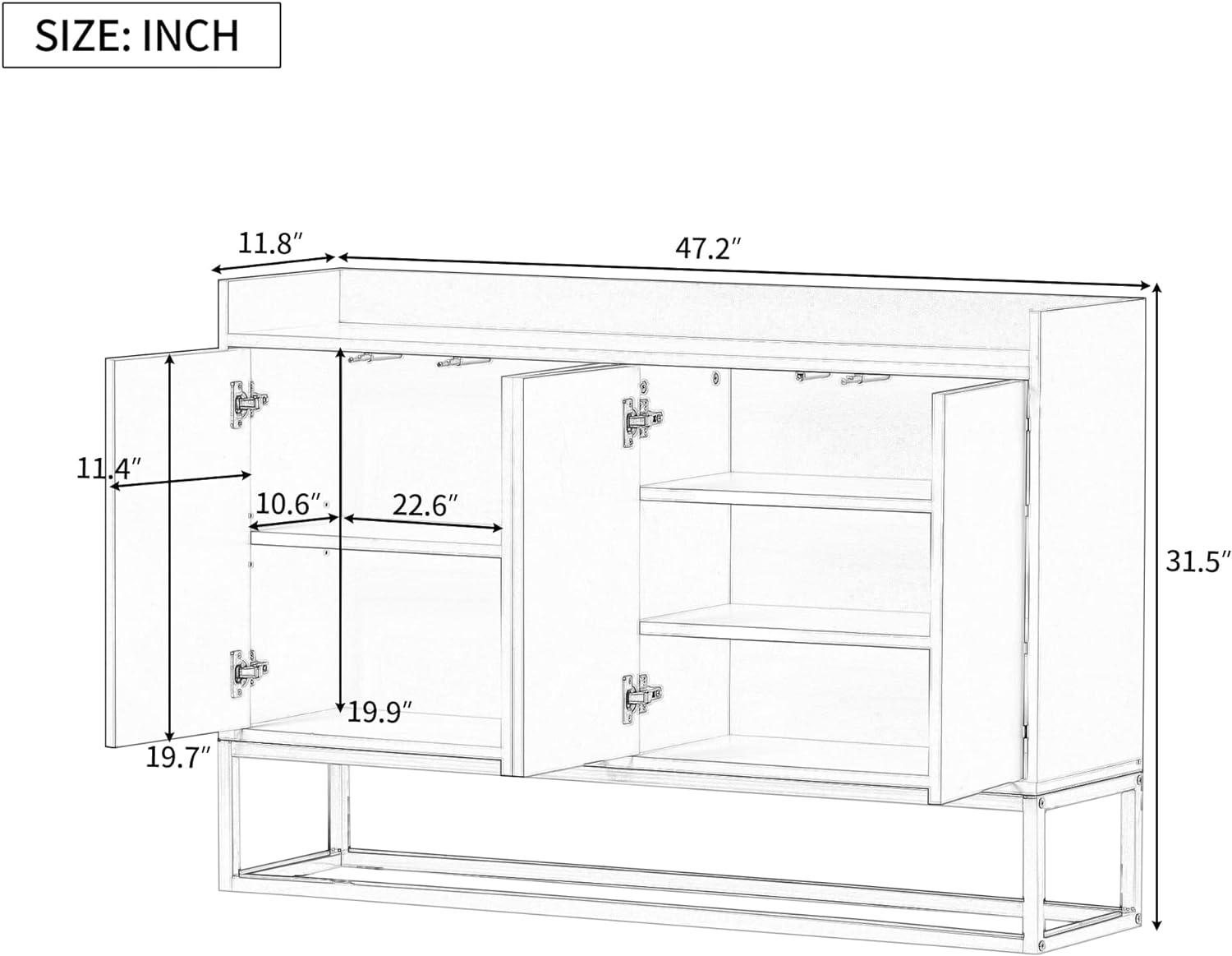 47" Sideboard, Buffet Cabinet with Storage and Rebound Device, Minimalist Accent Cabinet with Metal Legs for Living Room, Entryway, Navy