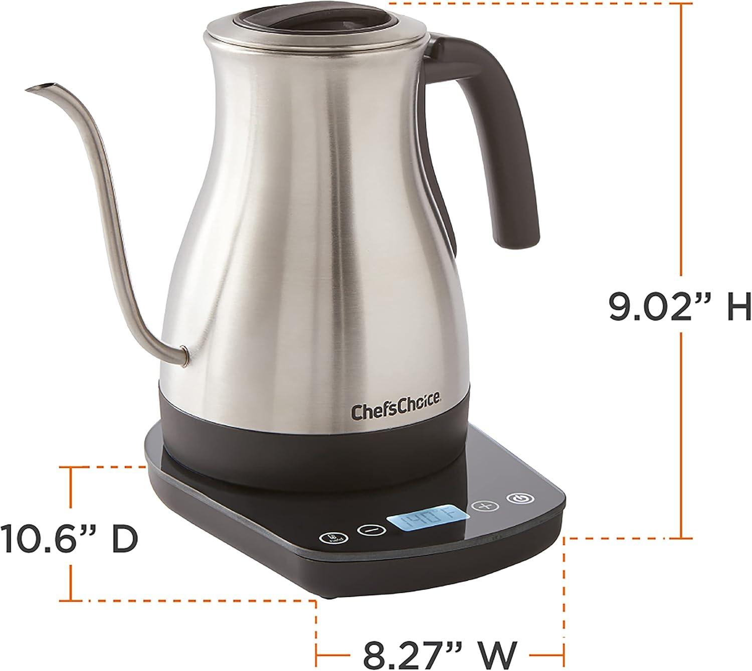 Chef'sChoice 1QT. Digital Electric Gooseneck Kettle Brushed Stainless Steel, 1200W