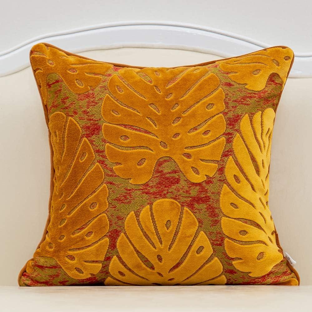 Orange Embroidered Velvet Leaf 20" Square Pillow Cover