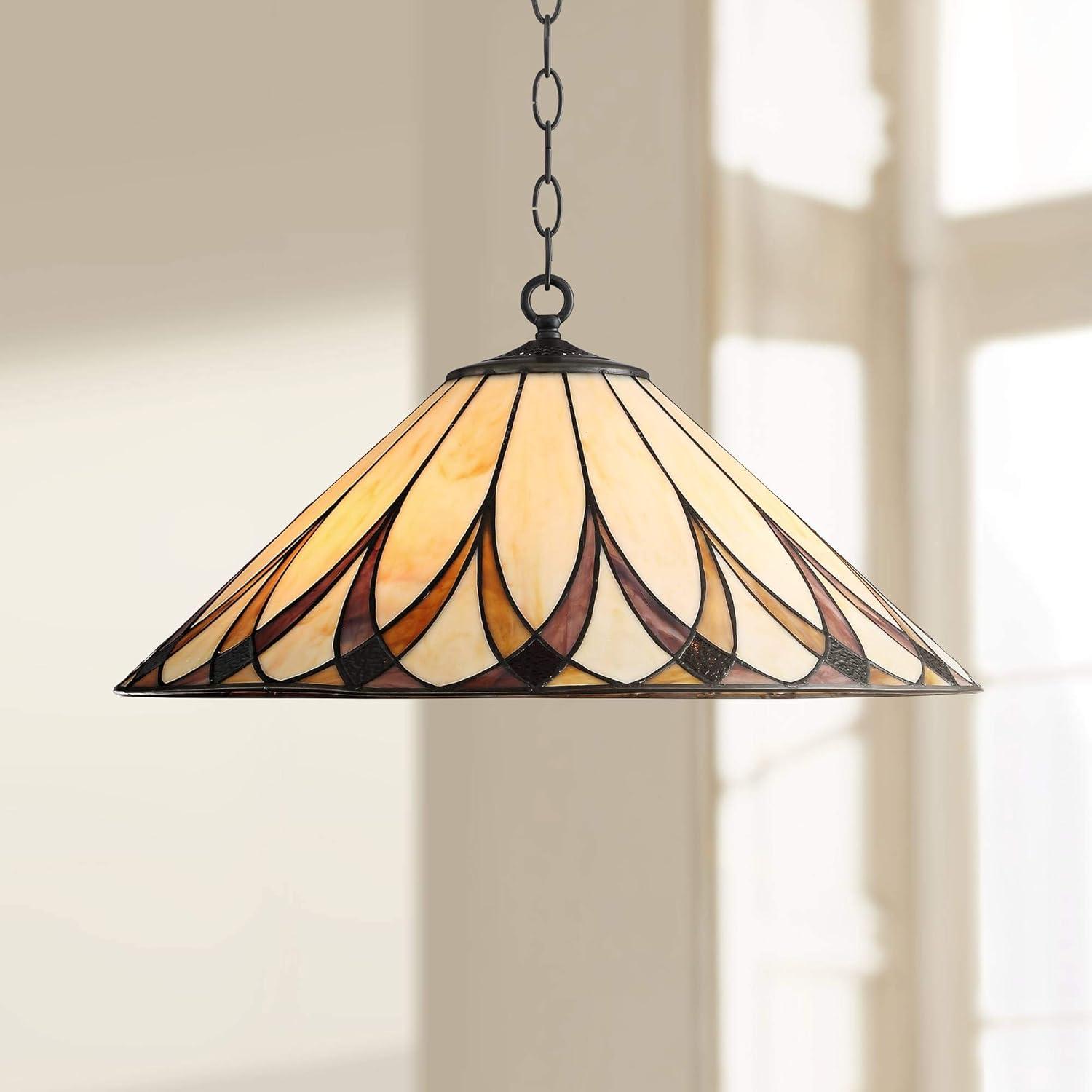 Robert Louis Tiffany Bronze Pendant Chandelier 19 3/4" Wide Farmhouse Rustic Art Glass Shade 3-Light Fixture for Dining Room Living Kitchen Island