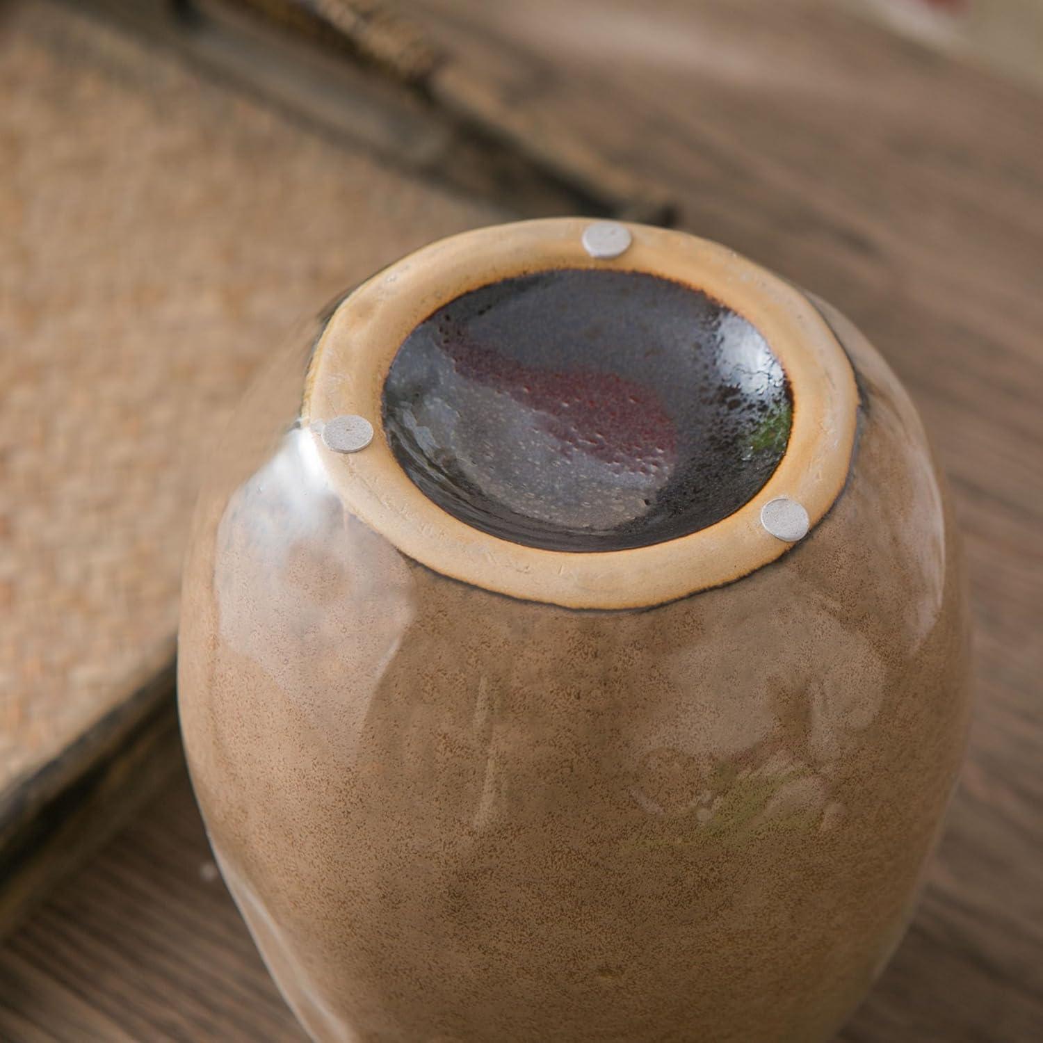 Kimdio Brown Ceramic Vase with 2 Handles, Modern Farmhouse Vase for Home Decor, Vintage Rustic Pottery Vase, Decorative Terracotta Vase, Clay Jug for Living Room Dining Table Shelf