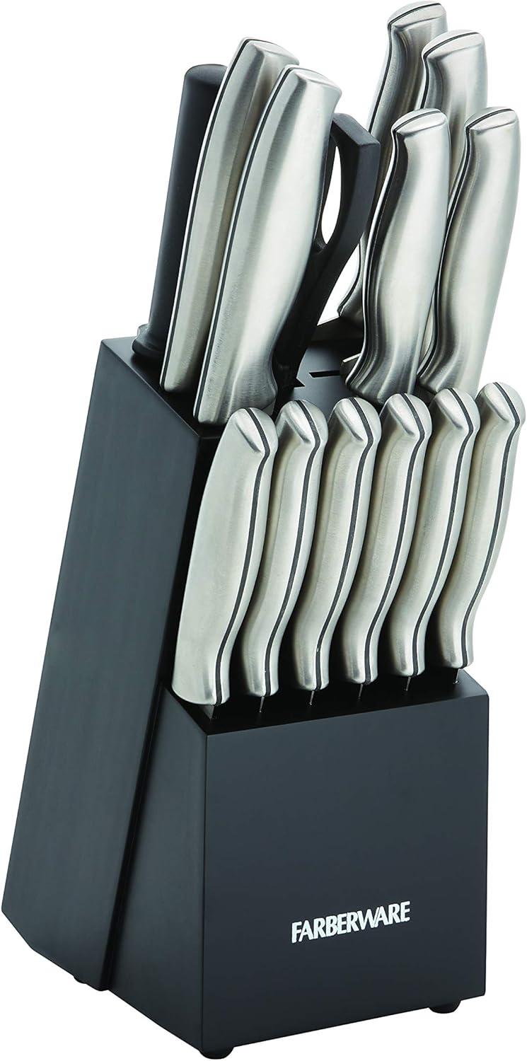 15-Piece High Carbon Stainless Steel Knife Block Set with Ergonomic Handles