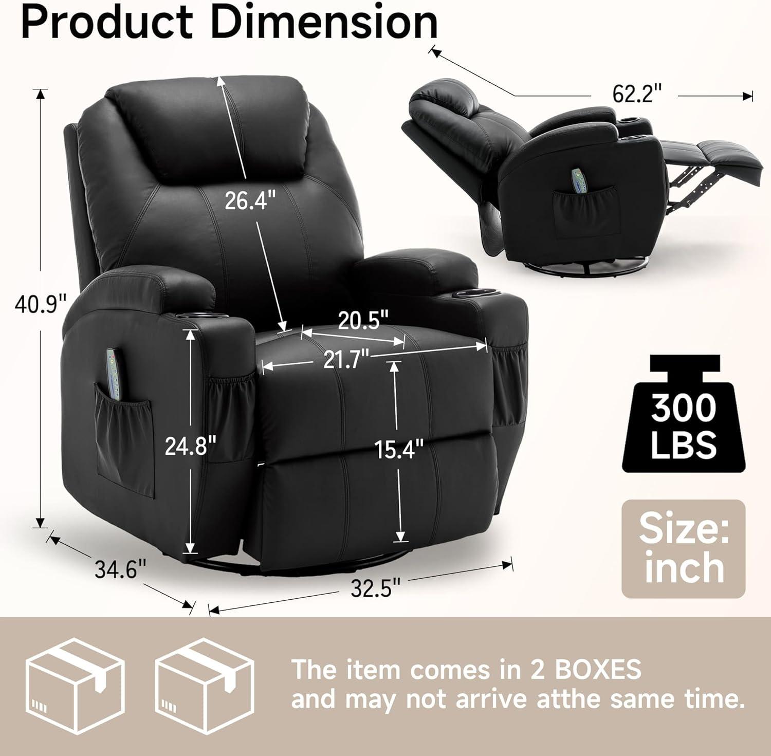 Latitude Run® Recliner Chair, Rocking Chair with Massage and Heat, 360° Swivel Recliner Chairs for Adults, Rocker Manual Recliner with Remote Control and Cup Holder for Living Room