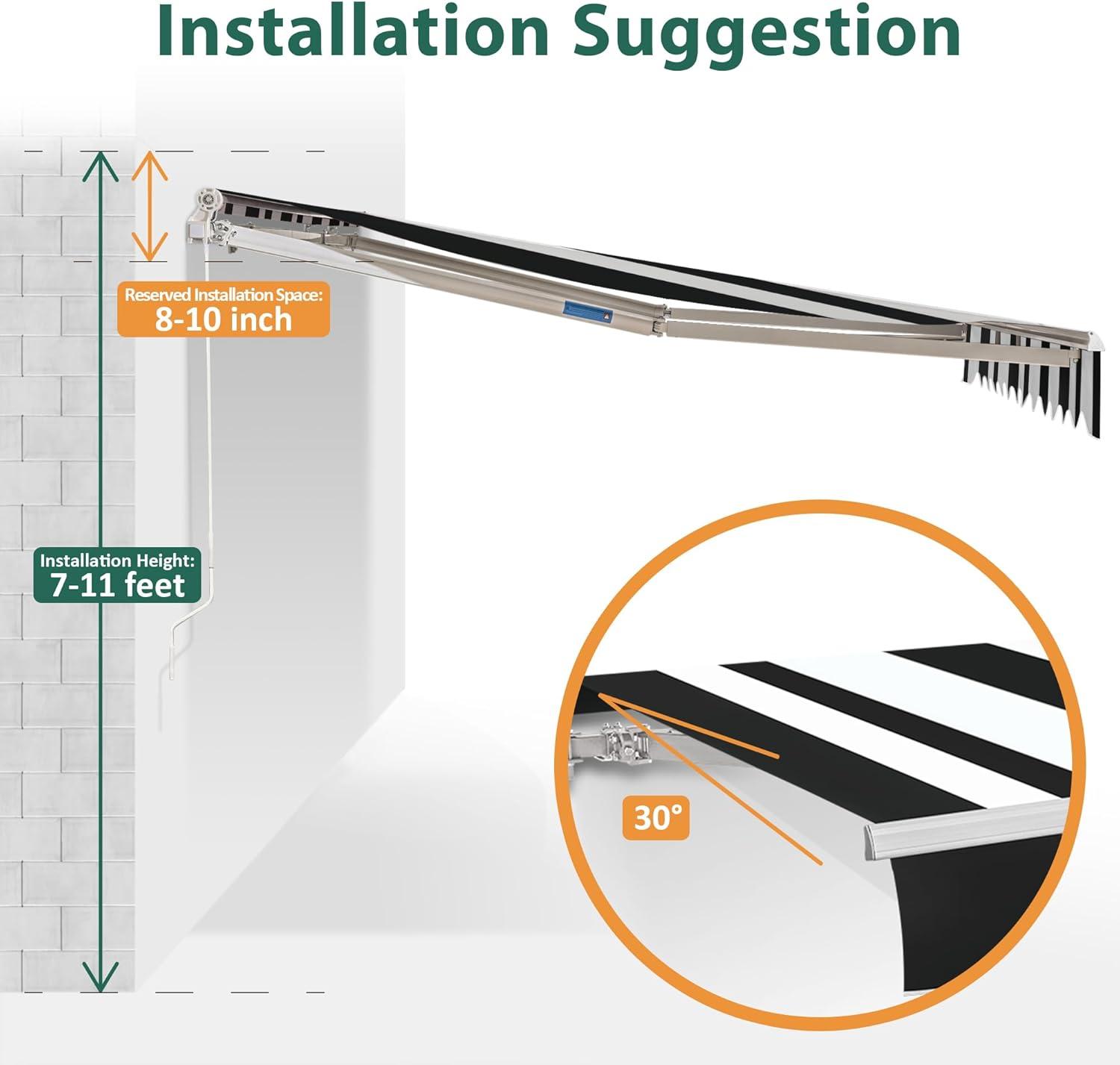 Large White and Black Striped Polyester Retractable Outdoor Canopy