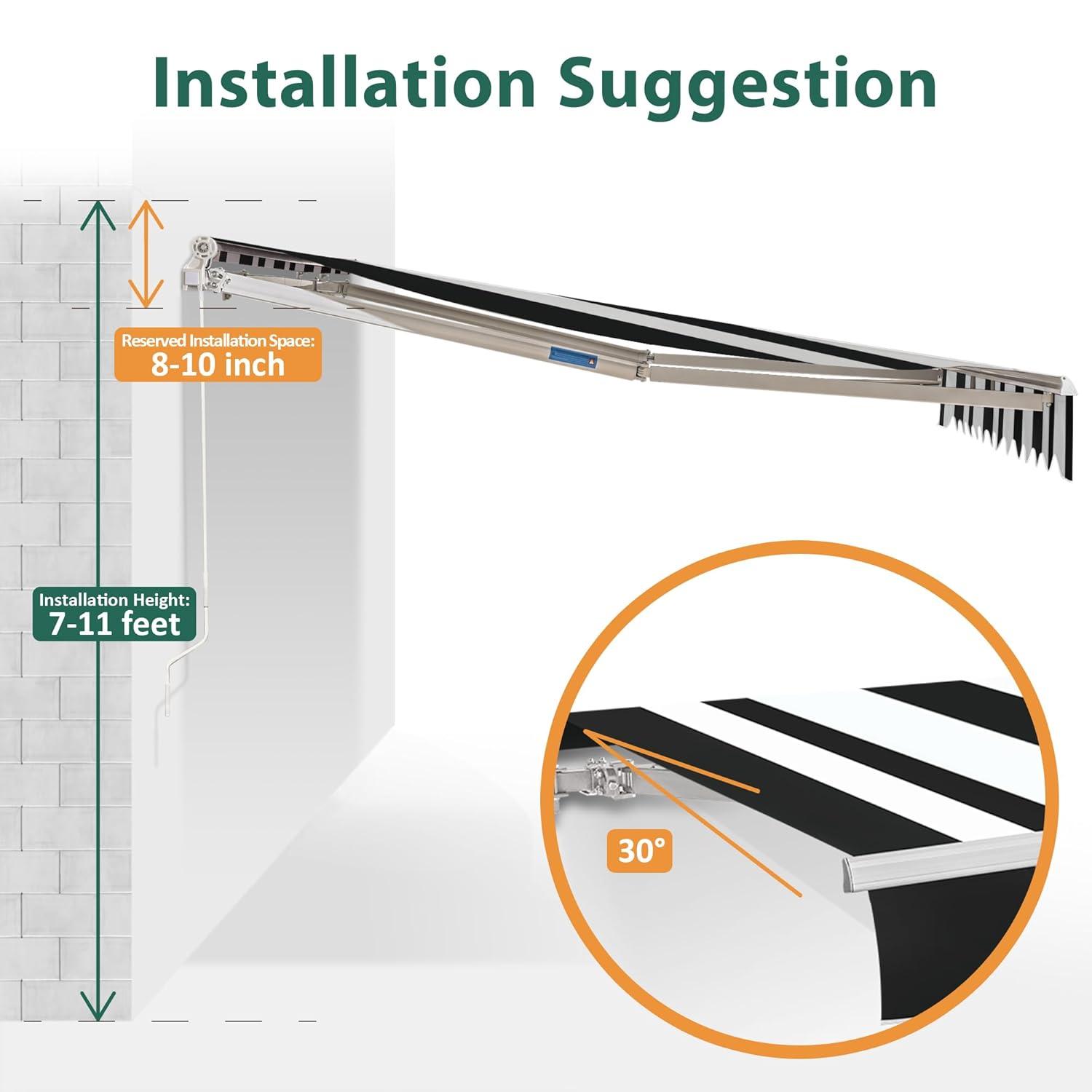 Large White and Black Striped Polyester Retractable Outdoor Canopy