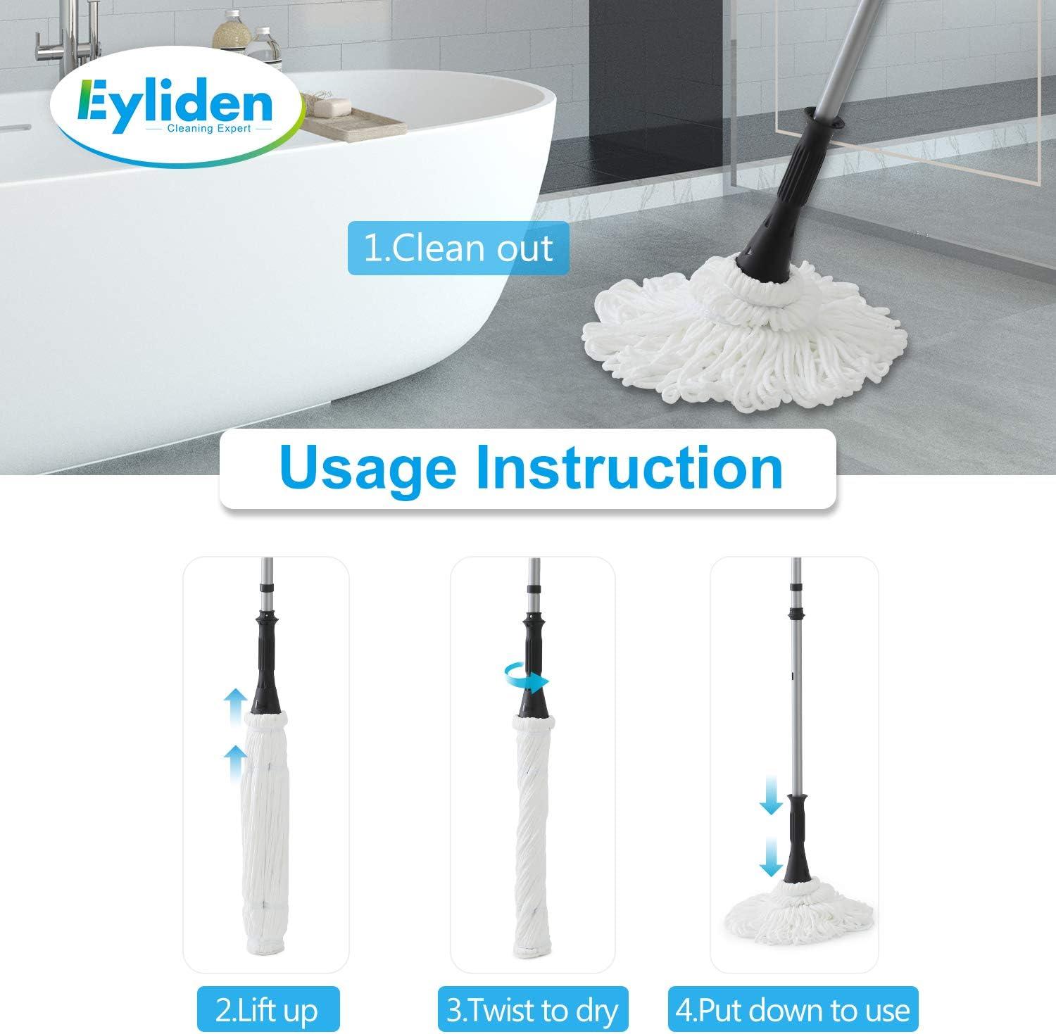Eyliden Cotton Twist Mop for Floor Cleaning with 2 Reusable Heads, 57.5 inch Silver Long Handle, White Color