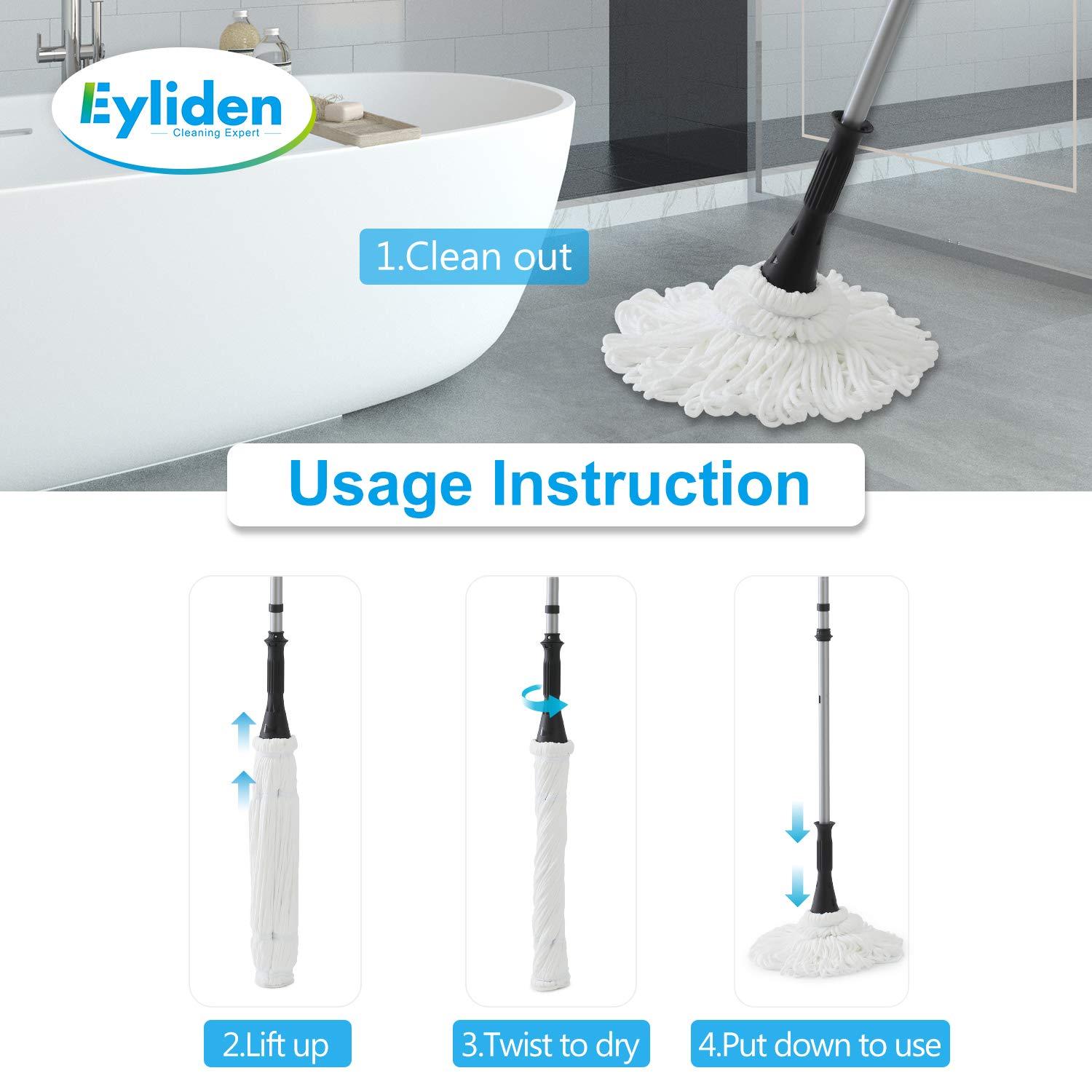 Eyliden Cotton Twist Mop for Floor Cleaning with 2 Reusable Heads, 57.5 inch Silver Long Handle, White Color