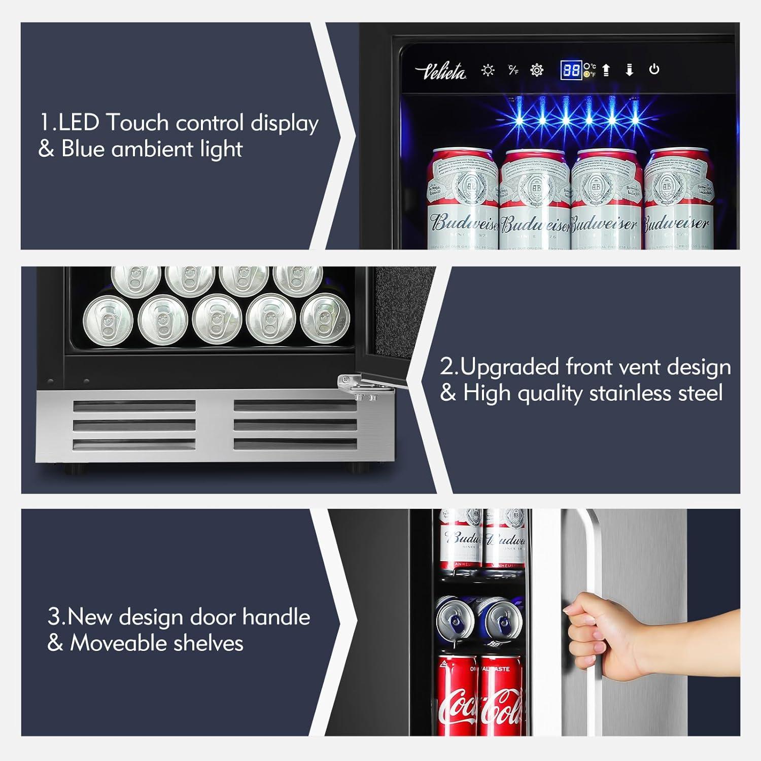 15-Inch Stainless Steel Built-In Beverage Cooler with French Door