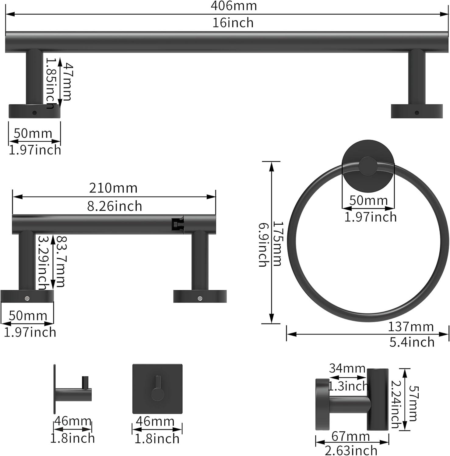 Matte Black Stainless Steel 6-Piece Bathroom Hardware Set