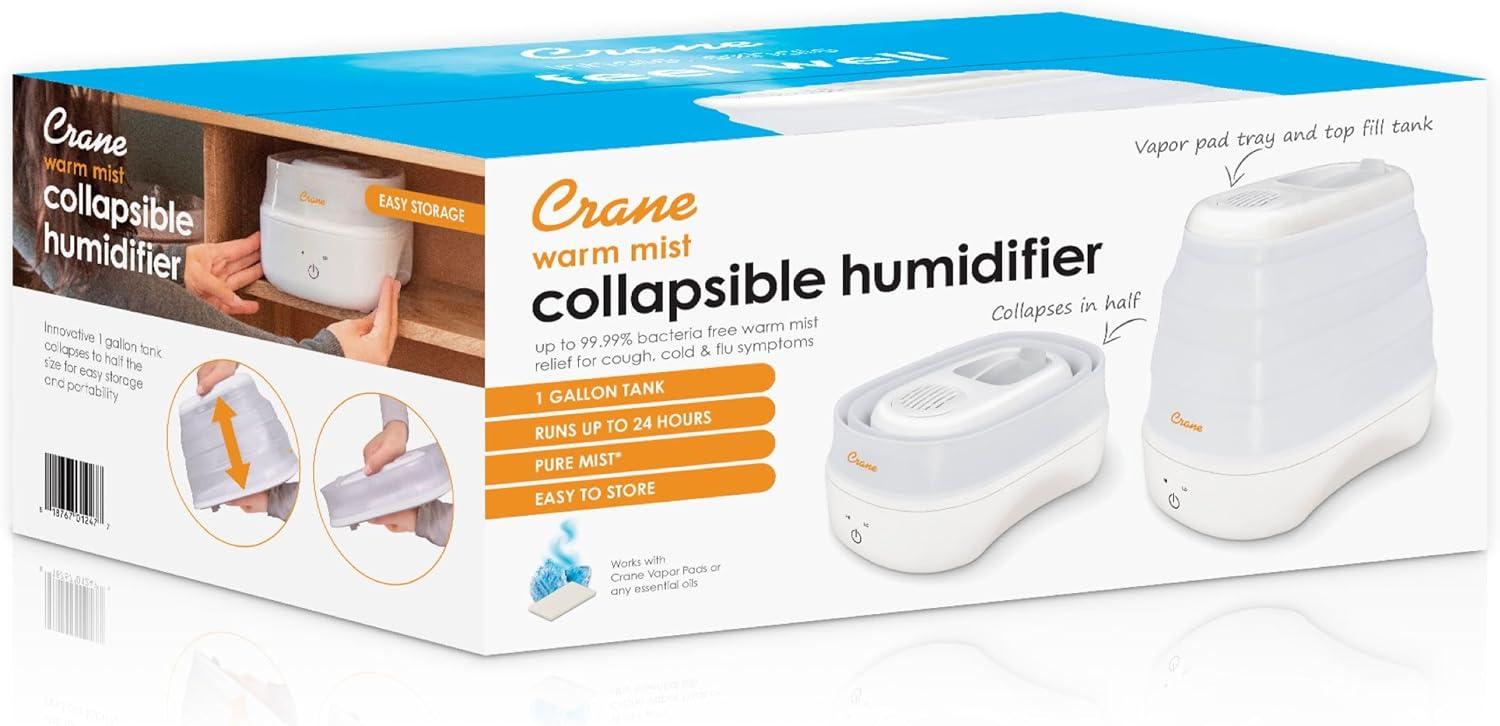 Crane USA 1 Gal. Warm Mist Collapsible Humidifier, White, Top Fill, for Medium Rooms Up to 500 sq. ft.