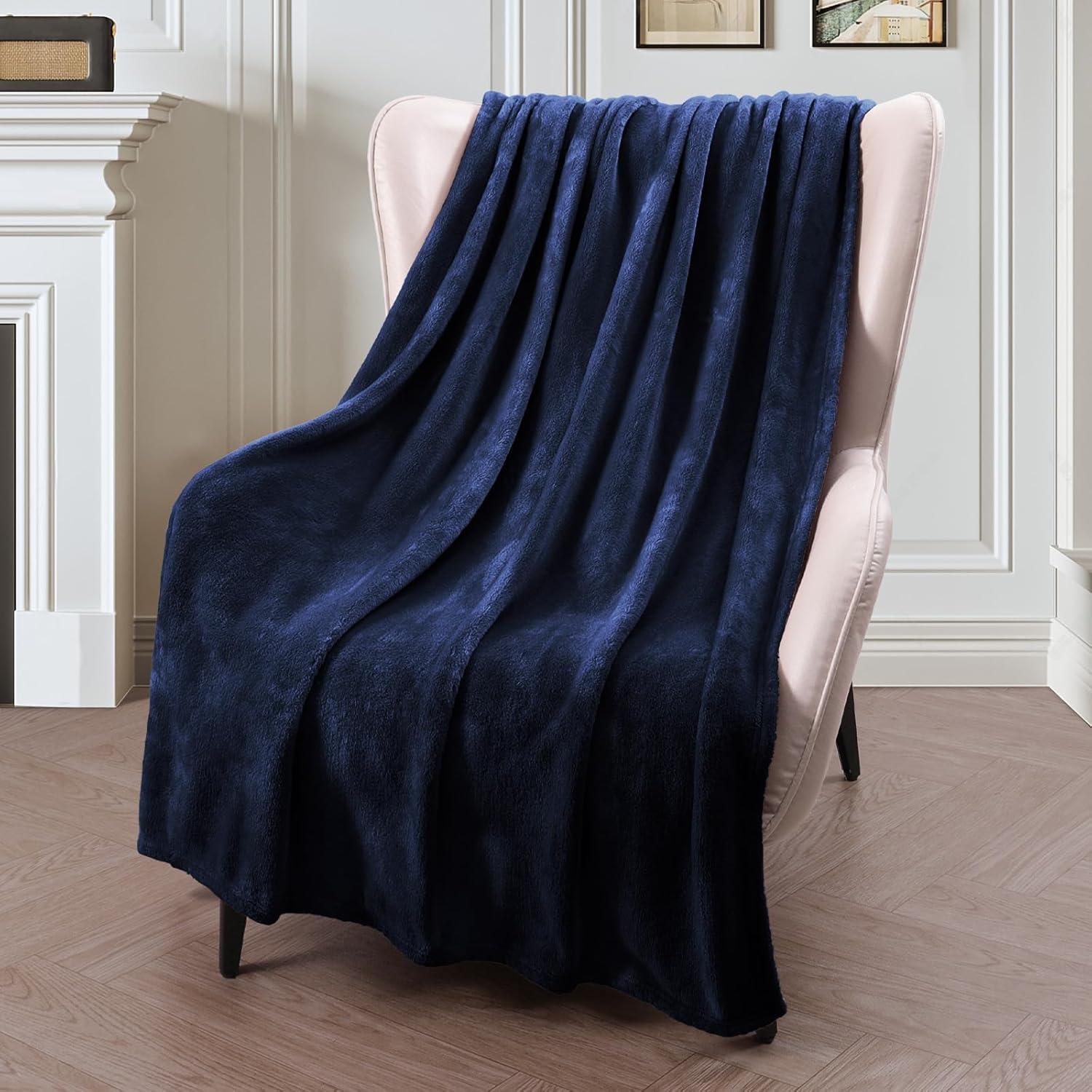 Navy Blue Microfiber Fleece Throw Blanket for Couch