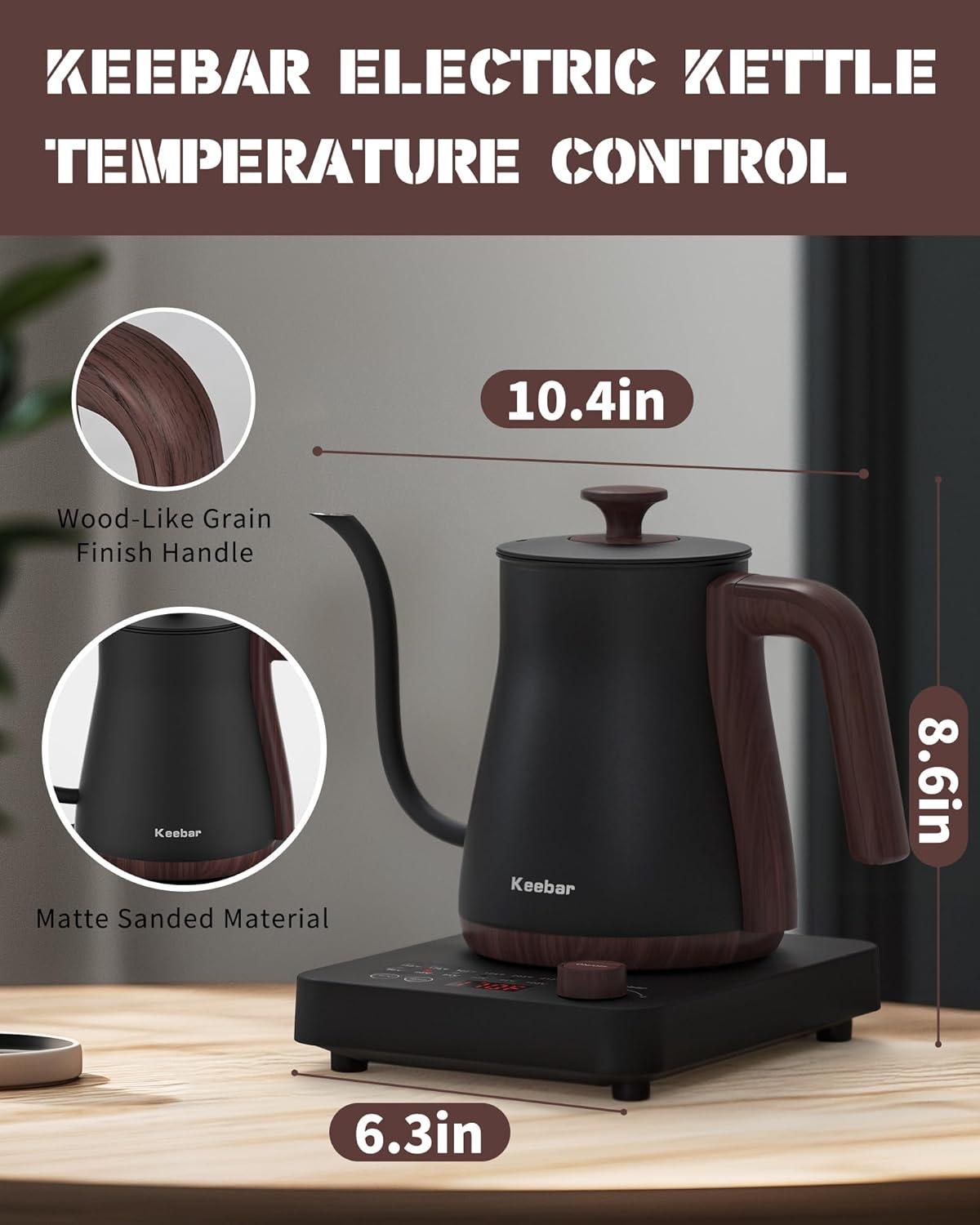 MARLIN MANUFACTURING COMPANY, INCORPORATED Electric Kettle, Electric Gooseneck Kettle With 6 Temperature Control Presets And LED Display, 0.8L/27.05Oz, 0.8Mm Ultra-Fine Spout, 304 Stainless Steel Inner, 1000W Gooseneck Kettle, Matte Black