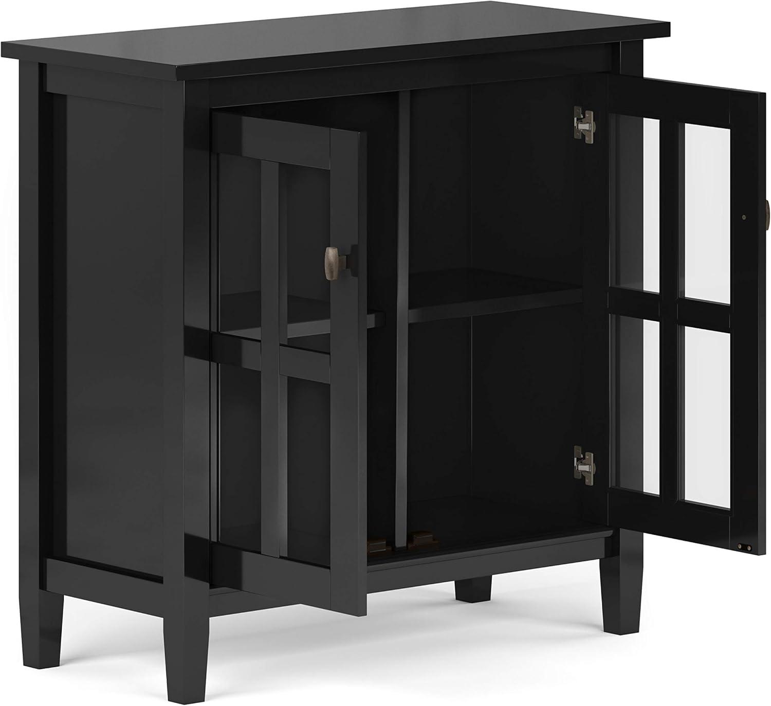 Simpli Home Warm Shaker Wood 32" Transitional Low Cabinet in Black