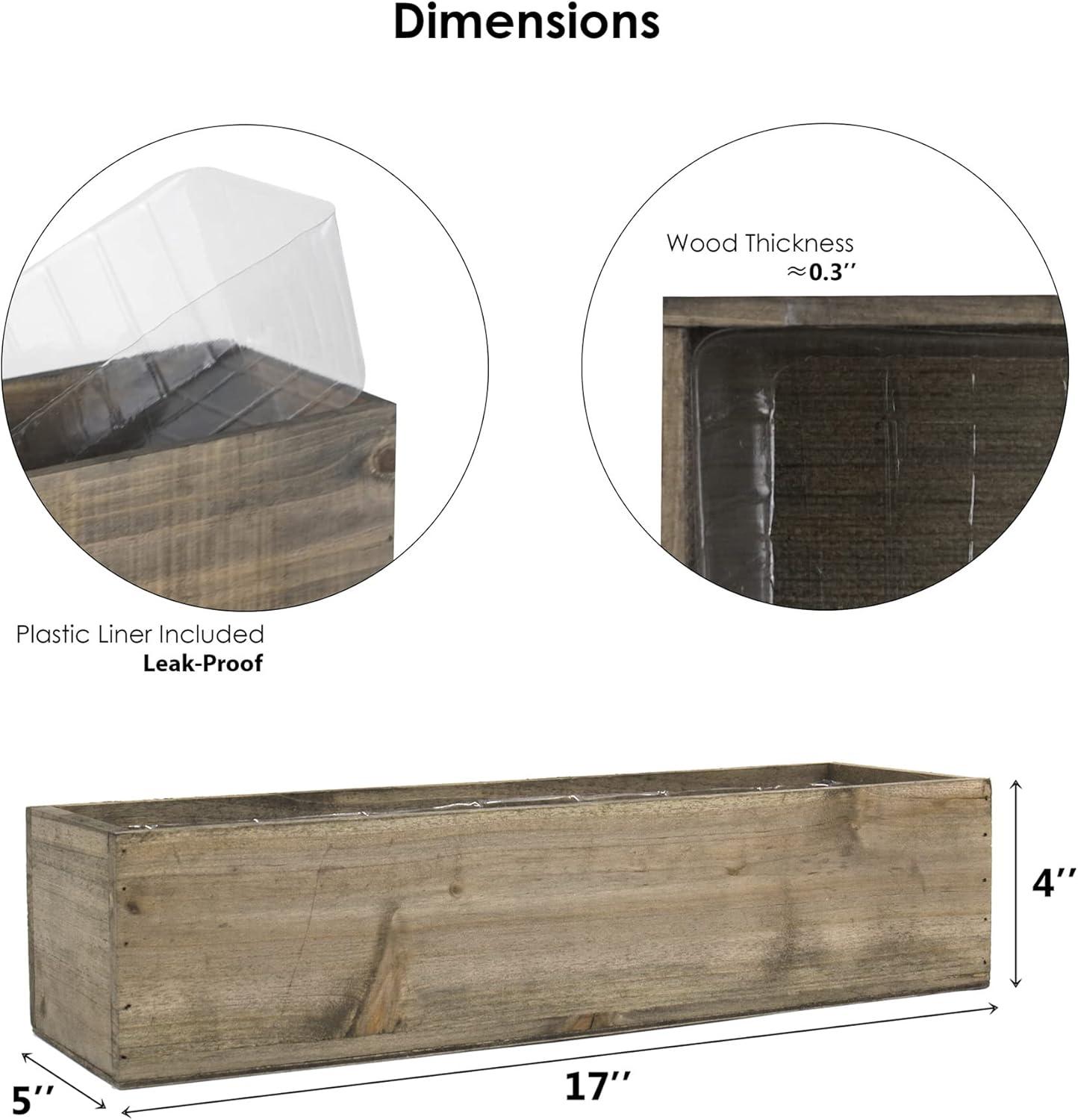 Rustic Brown Wooden Rectangular Planter Box with Liner