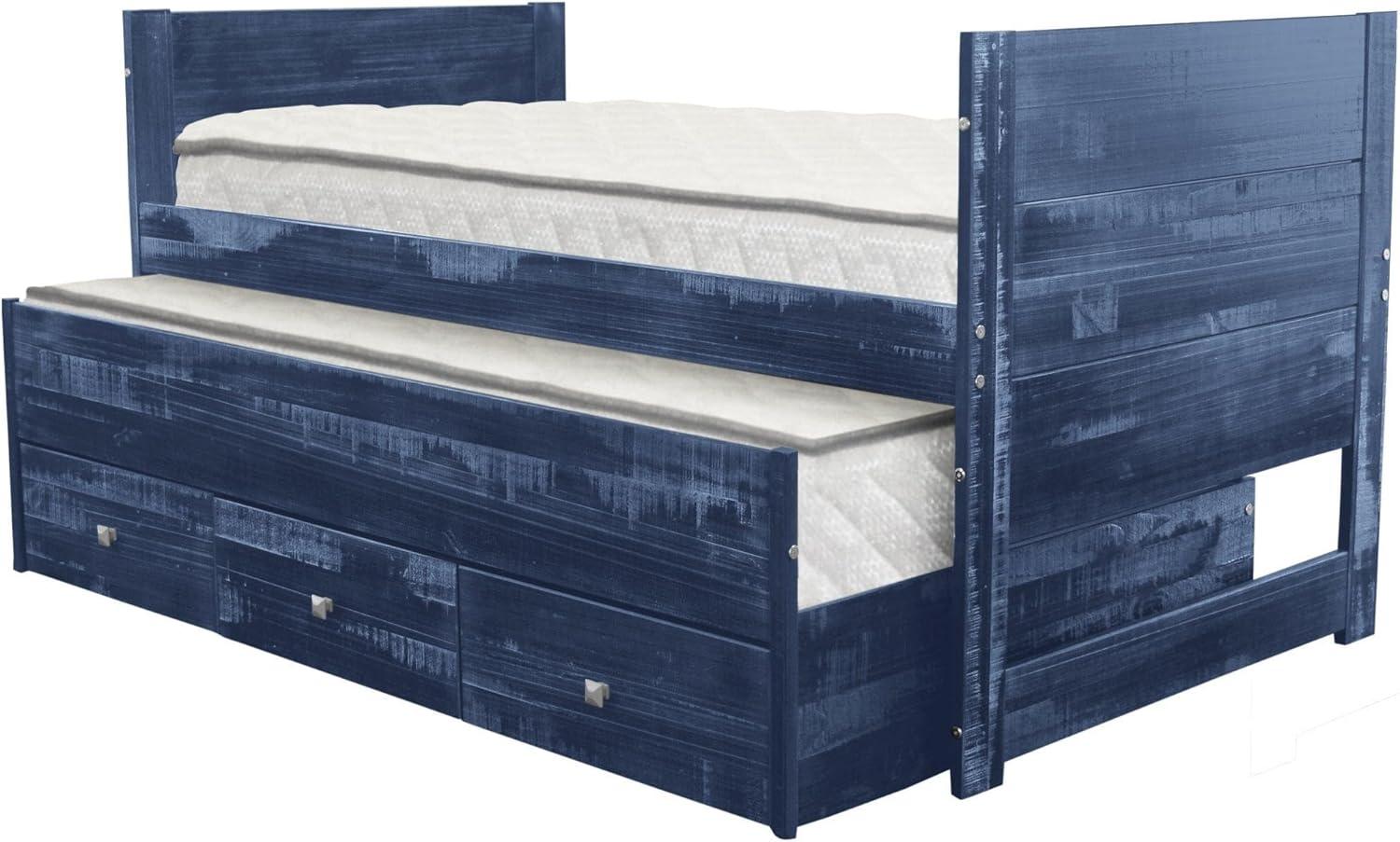 Weathered Blue Pine Twin Captain's Bed with Trundle and 3 Drawers