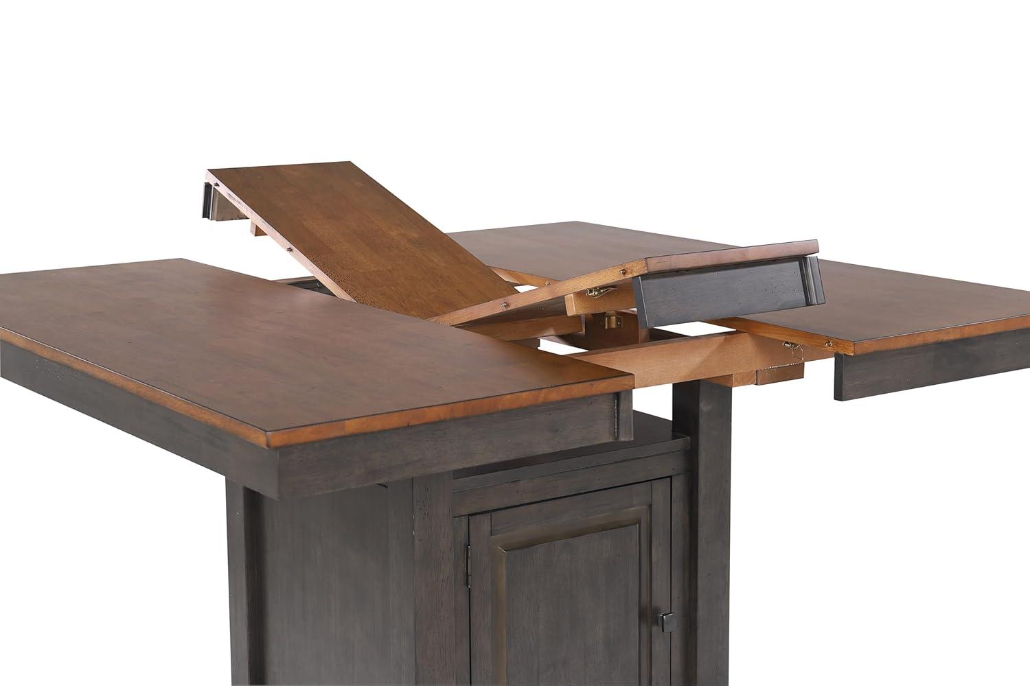 Dakota 5PC Extendable 42-54-in Pub Dining Storage Table Set in Brown & Gray Wood