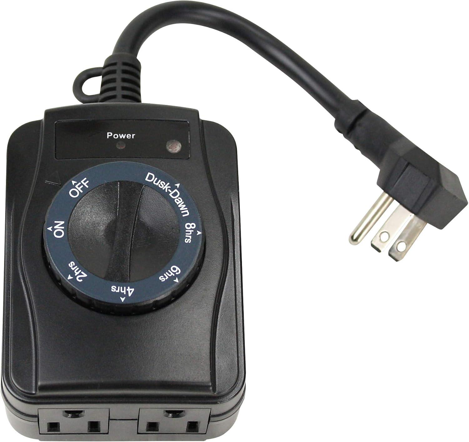 Black Outdoor Photocell Timer with Dual Outlets