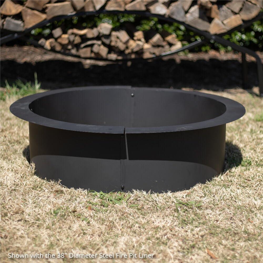 Ash & Ember 33" Outside Dia Steel Fire Pit Liner x 27" Inside - 4 Panel Liner 1.5mm thick Steel, DIY Above or In-Ground Outdoor Fire Pit, High temperature Finish, Portable Wood Burning Fire Ring