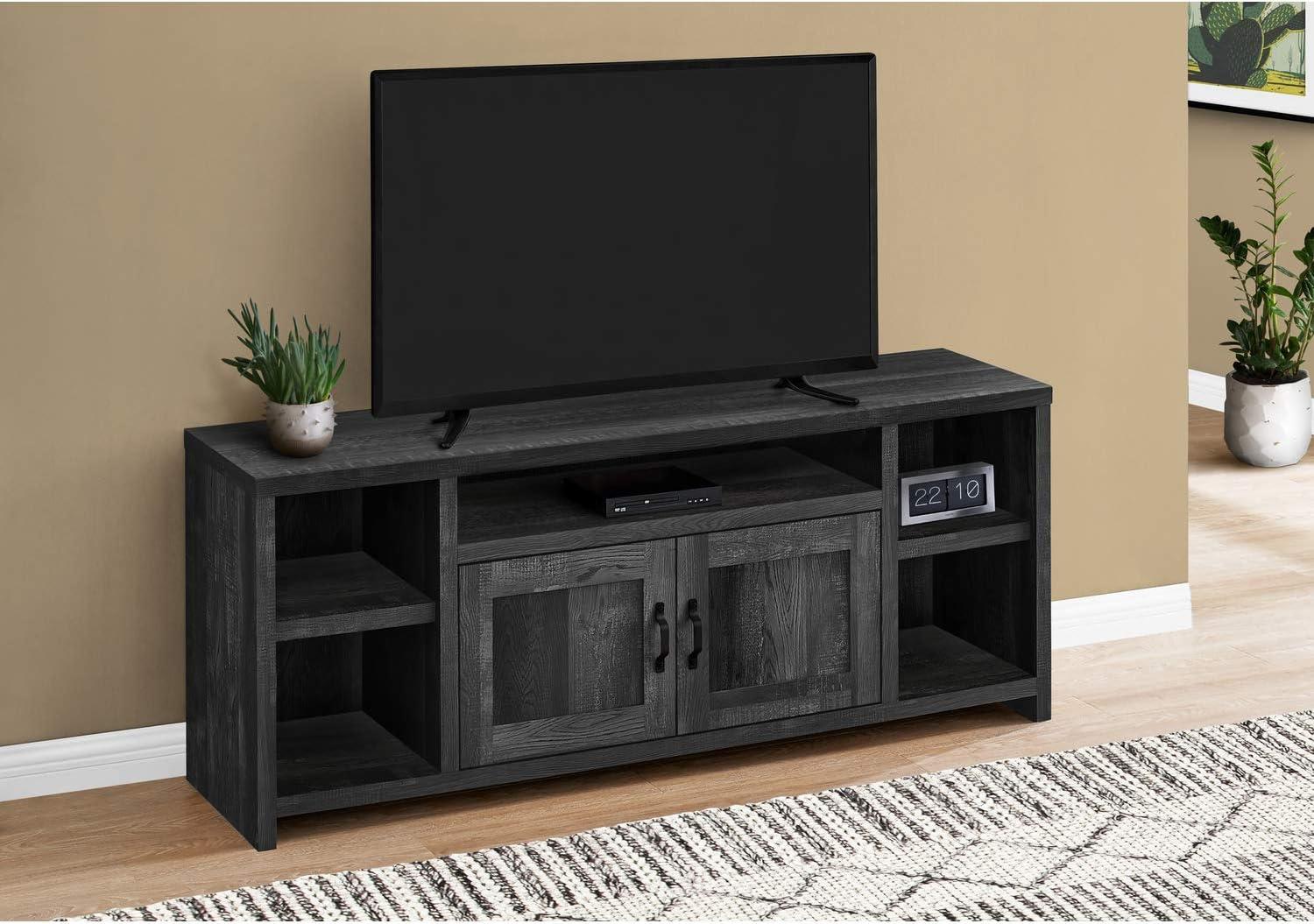 Monarch Specialties Tv Stand 60 Inch Console Media Entertainment Center Storage Cabinet Living Room Bedroom Laminate Black Transitional