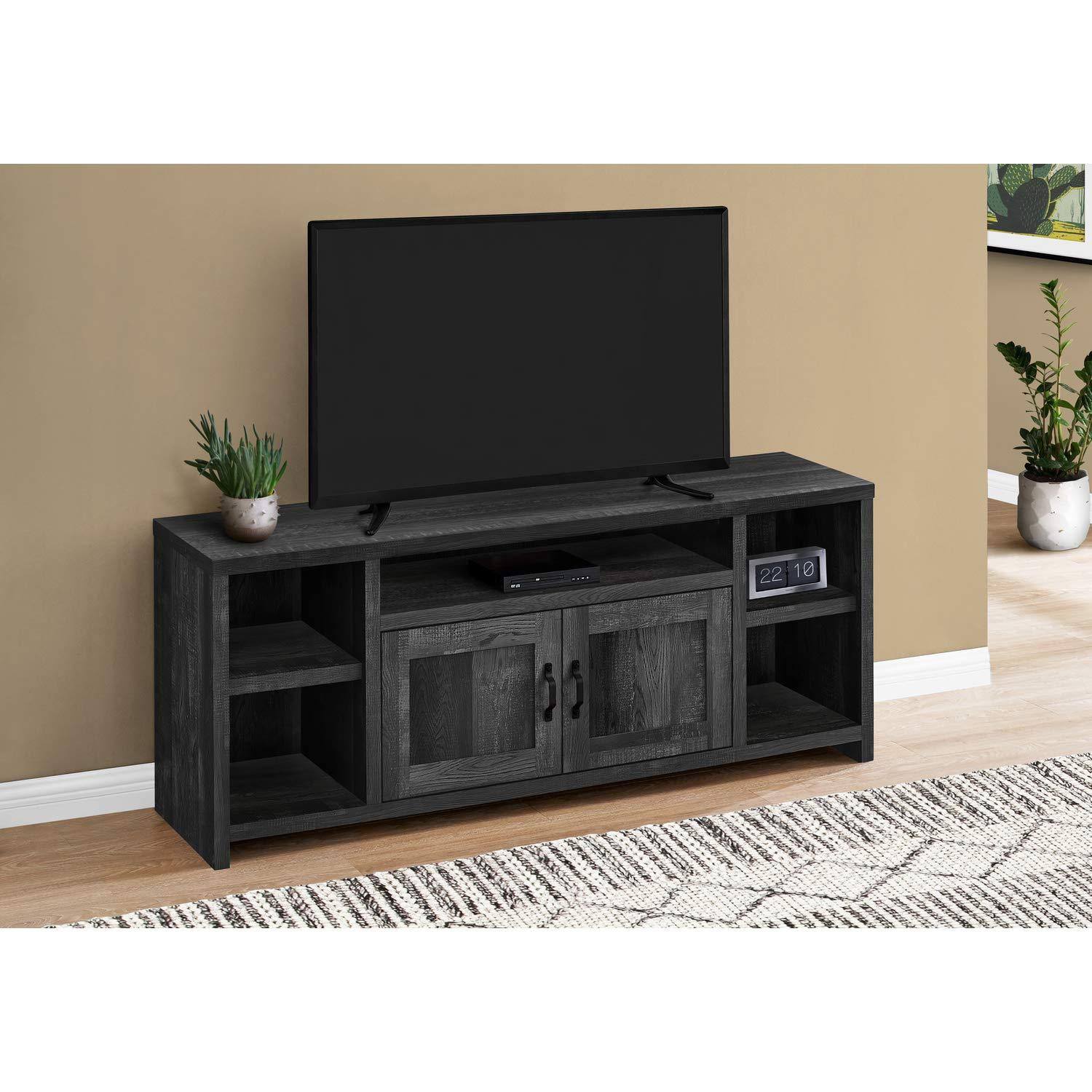 Monarch Specialties Tv Stand 60 Inch Console Media Entertainment Center Storage Cabinet Living Room Bedroom Laminate Black Transitional