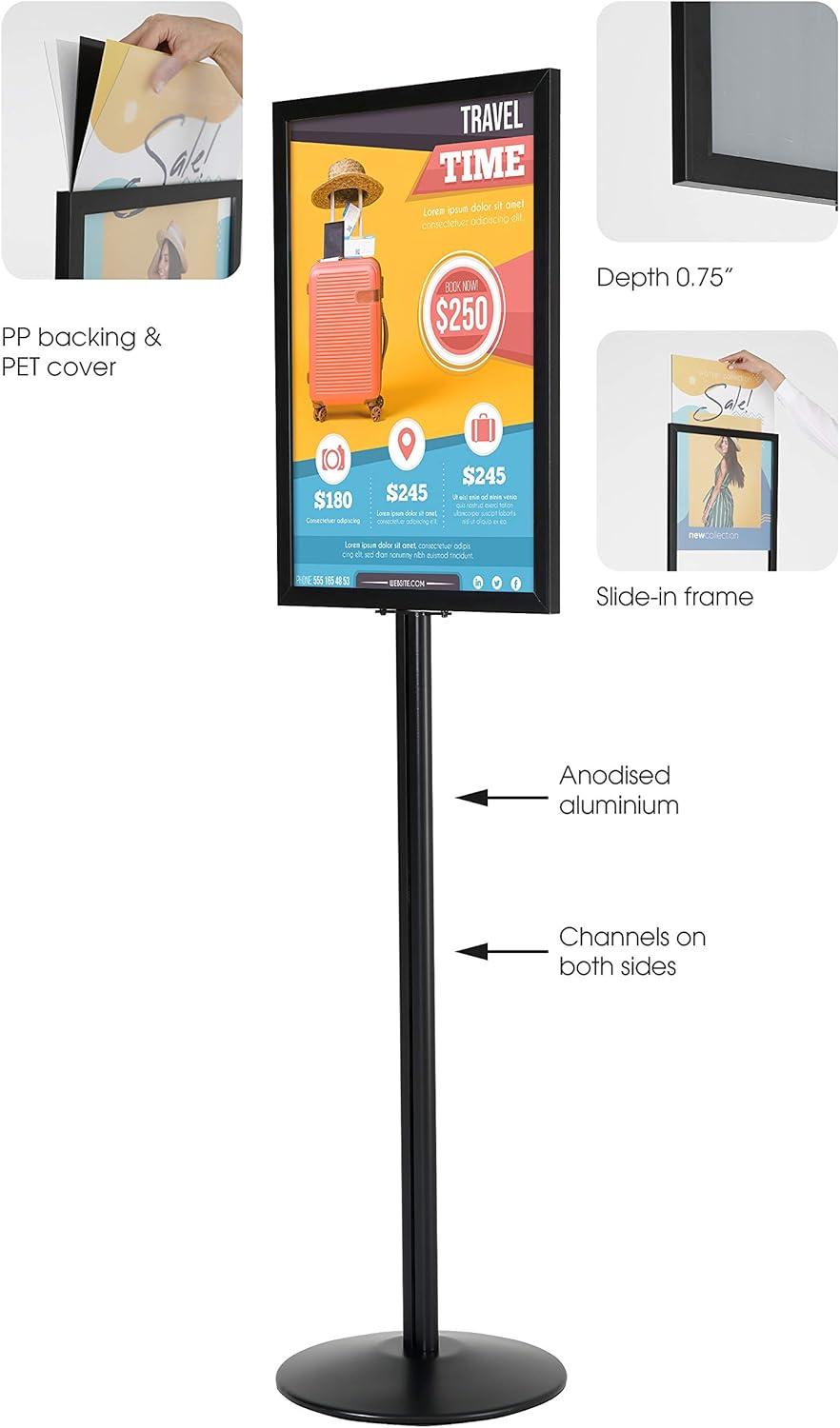 Black Aluminum Floor Standing Double-Sided 22x28 Inch Poster Frame