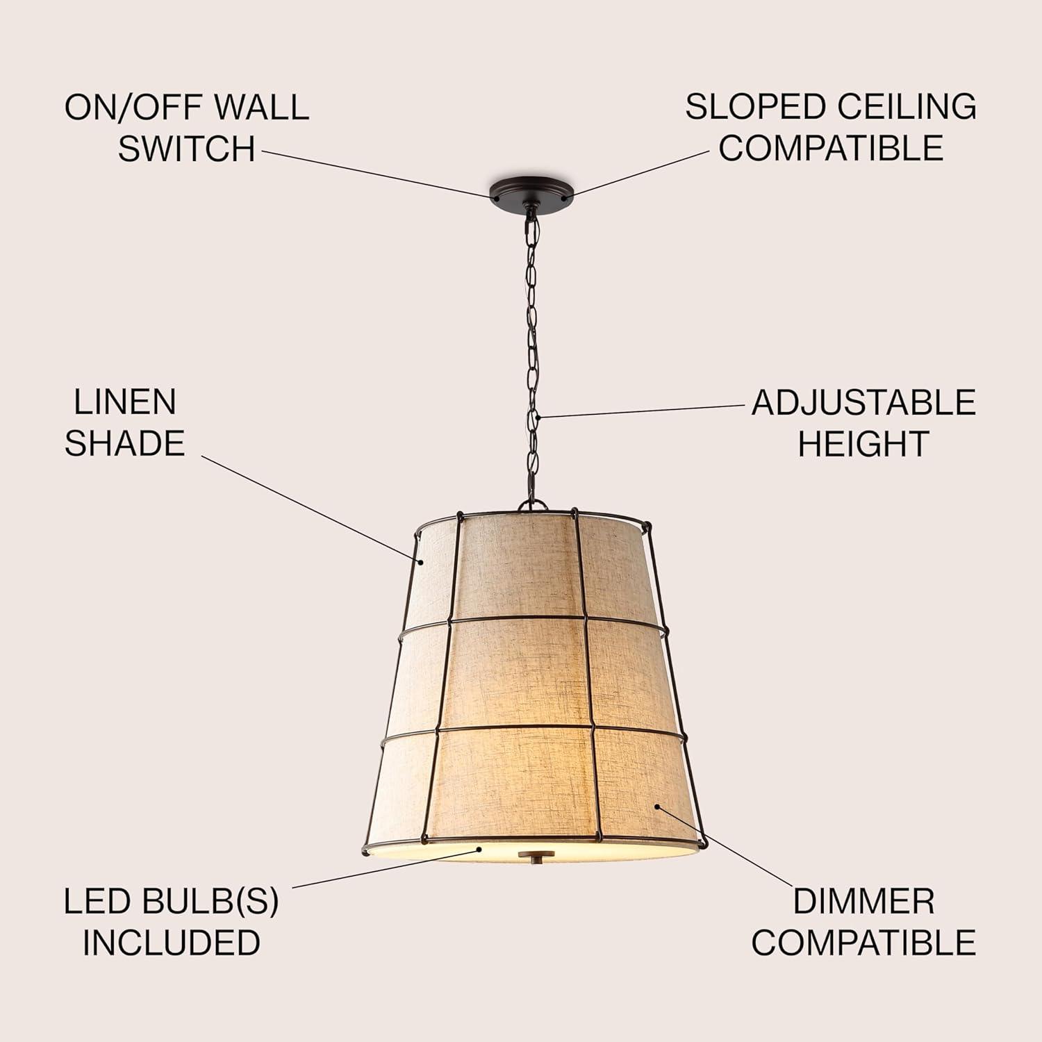 Silas 19" 3-Light Rustic Farmhouse Iron LED Pendant, Oil Rubbed Bronze