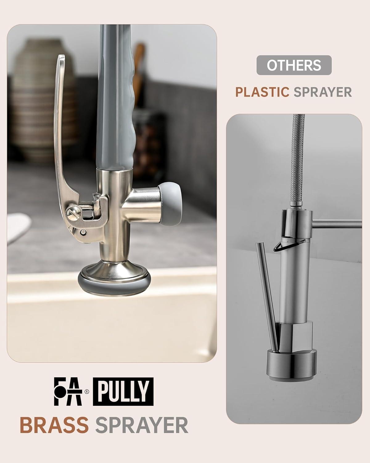 Fapully Brushed Nickel Single Handle Deck-mount Pull-down Kitchen Faucet with Sprayer