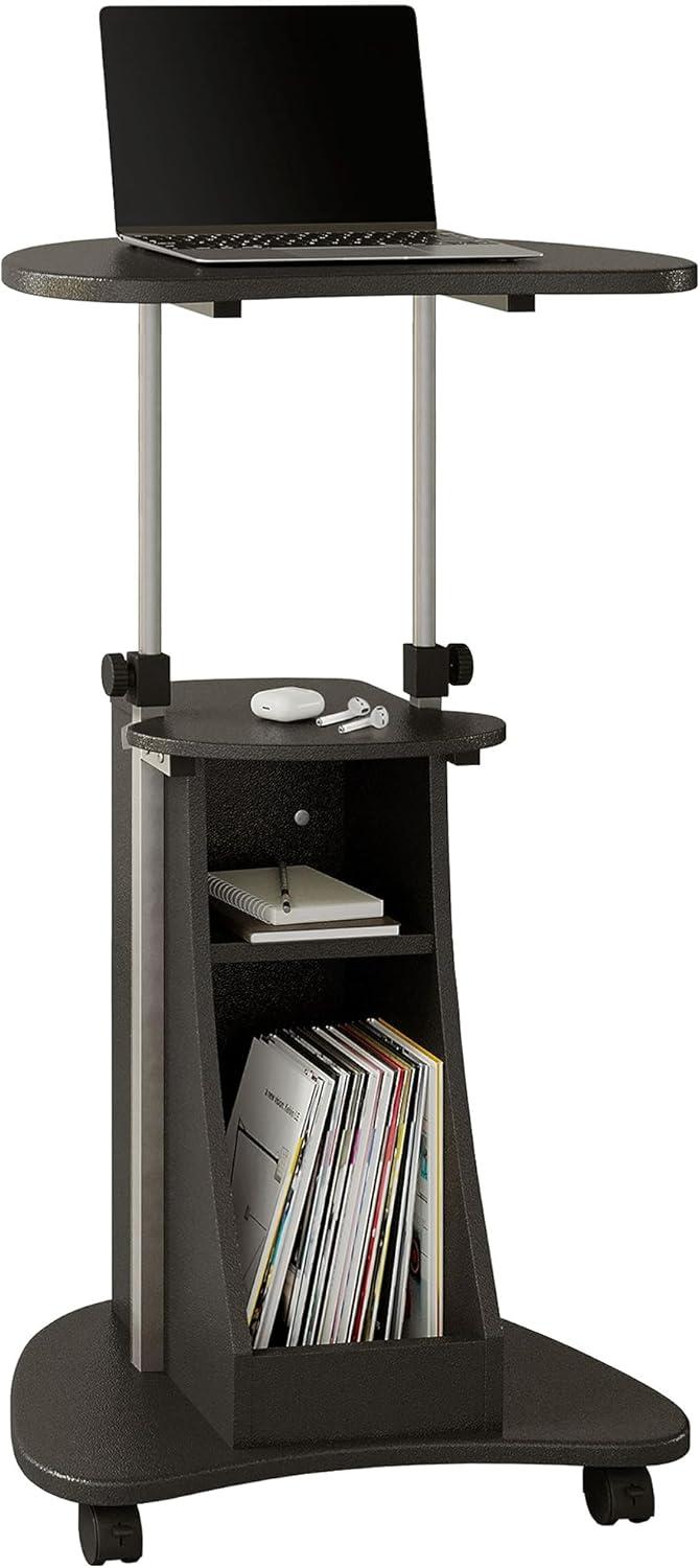 Graphite Adjustable Height Rolling Laptop Cart with Storage