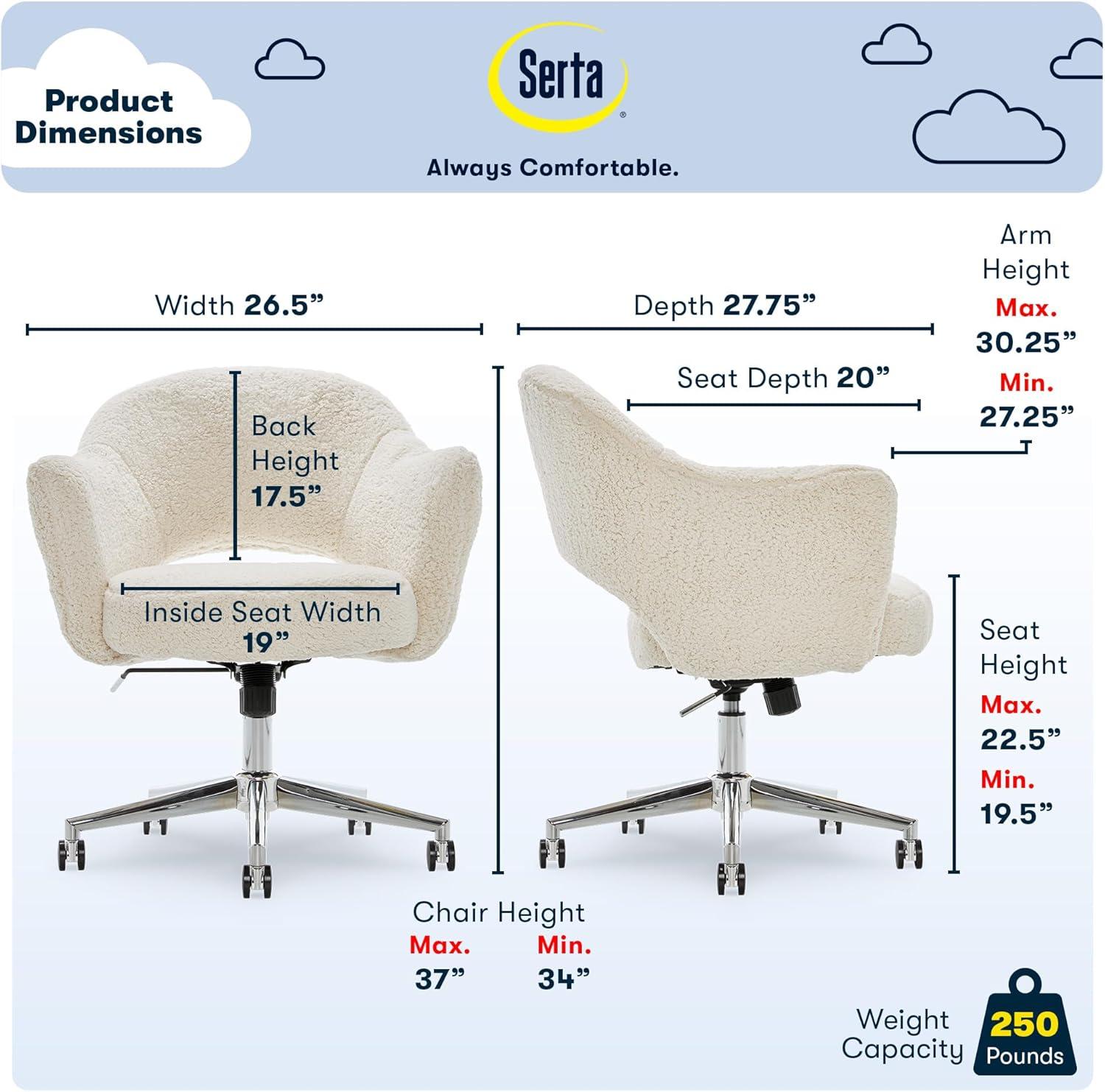 Serta Valetta Midcentury Modern Faux Fur Home Office Chair with Memory Foam Padding