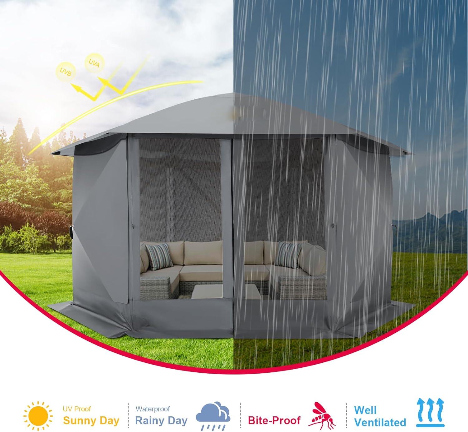 COBIZI Pop Up Gazebo Starry Sky Screen Tent Screen House with a mesh top for Camping, 12x12 Screen Room with Mosquito Netting, Hub Tent Instant Screened Canopy with Carrying Bag, Gray