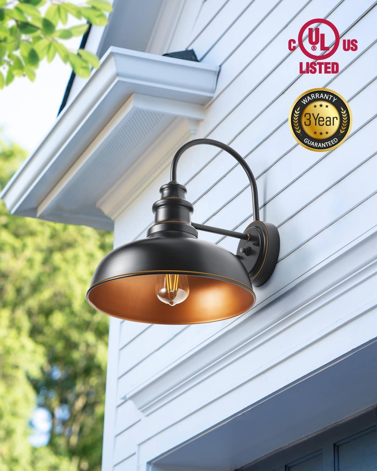VIANIS Dusk to Dawn Barn Lights, 2 Pack Brown Gooseneck Outdoor Light Fixture, Farmhouse Outdoor Wall Lights for House, Porch, Entryway, Garage