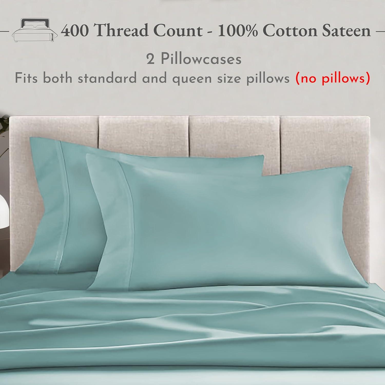 400 Thread Count Pillowcases, 100% Cotton Sateen, Soft & Cooling by California Design Den