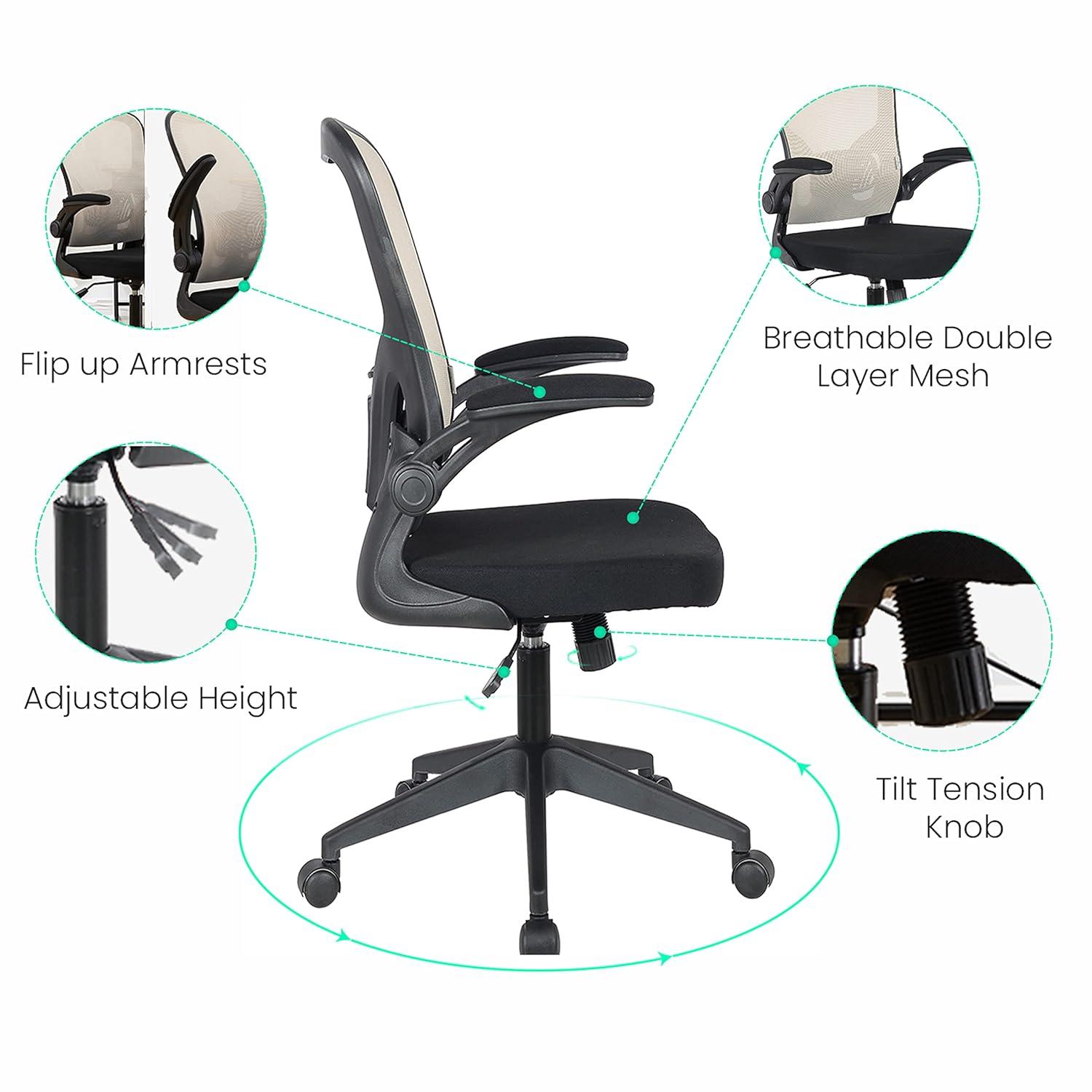 LeisureMod Newton Single Ergonomic Mesh Lumbar Support Adjustable Height Swivel Office Chair