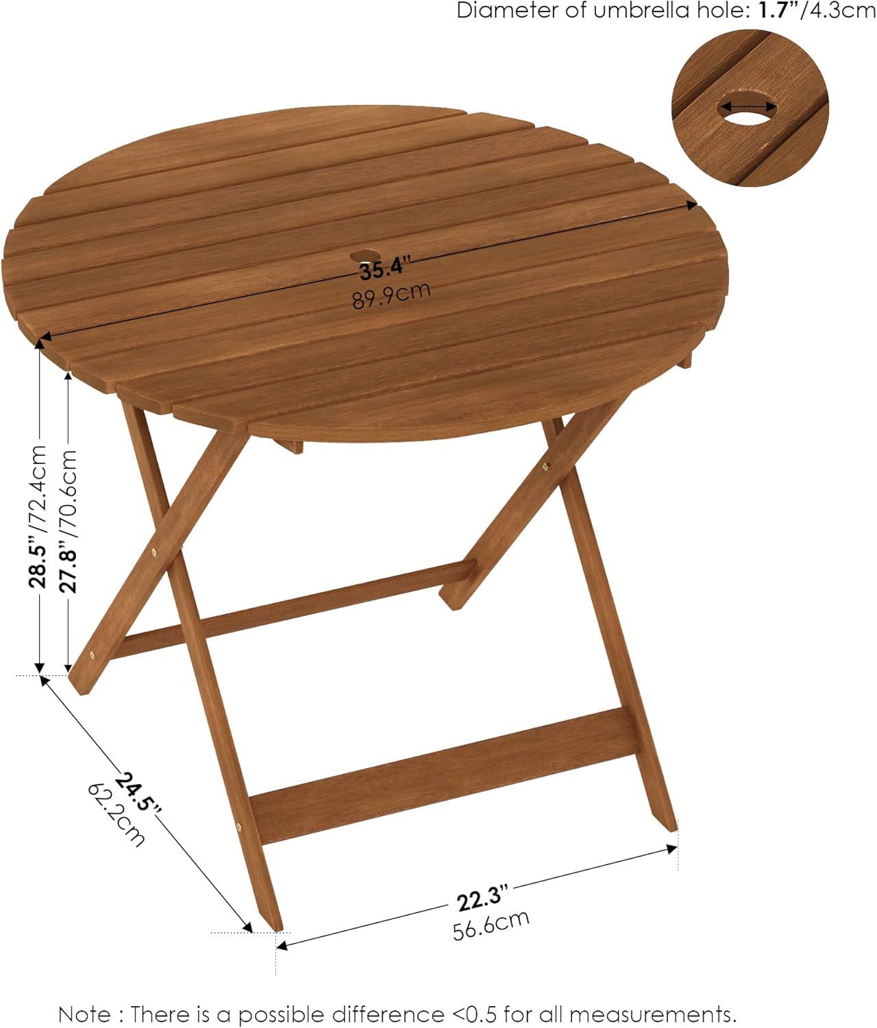 Tioman Natural Hardwood Round Folding Outdoor Dining Table