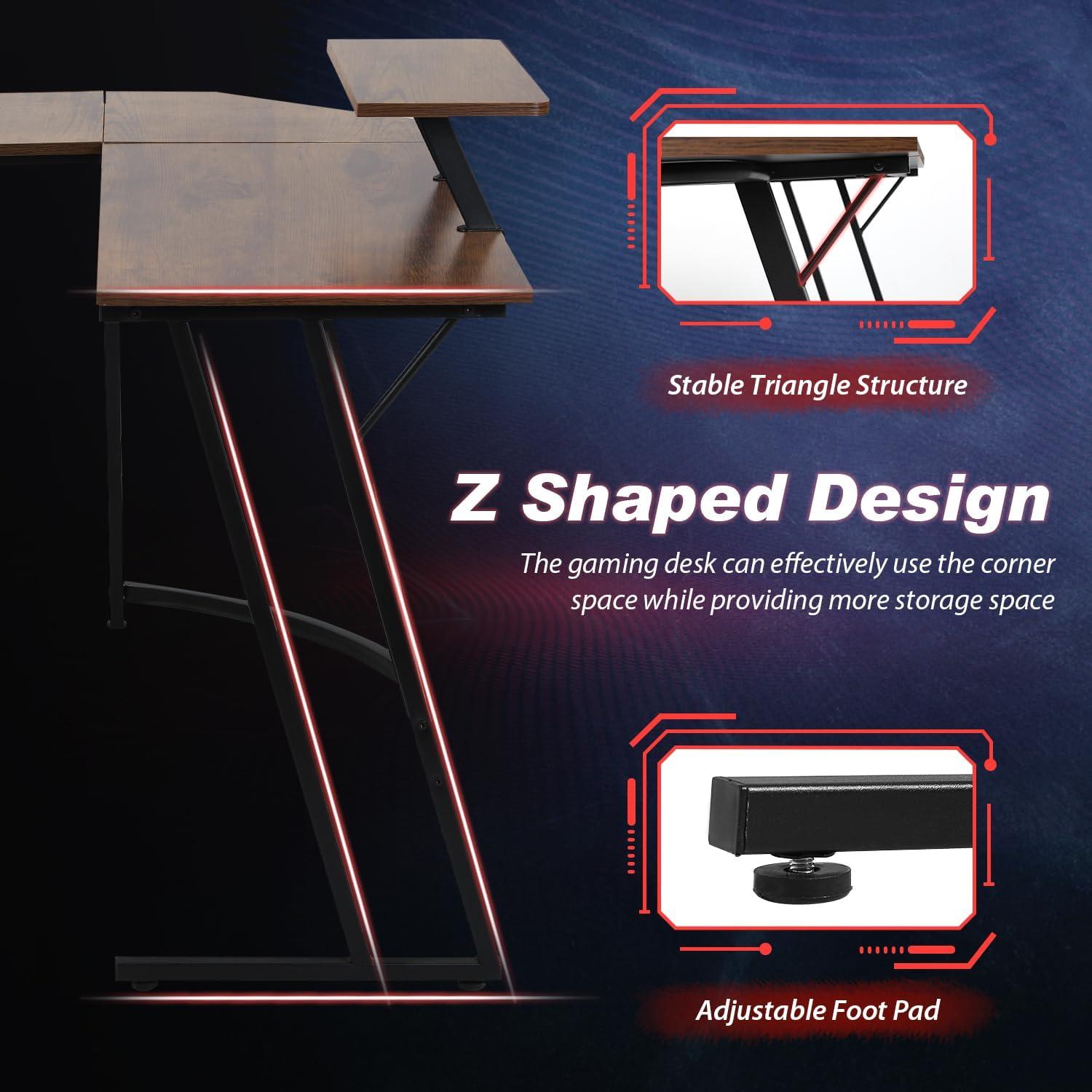 FDW L Shaped Desk Corner Gaming Desk Computer Desk with Large Desktop Studying and Working and Gaming for Home and Work Place