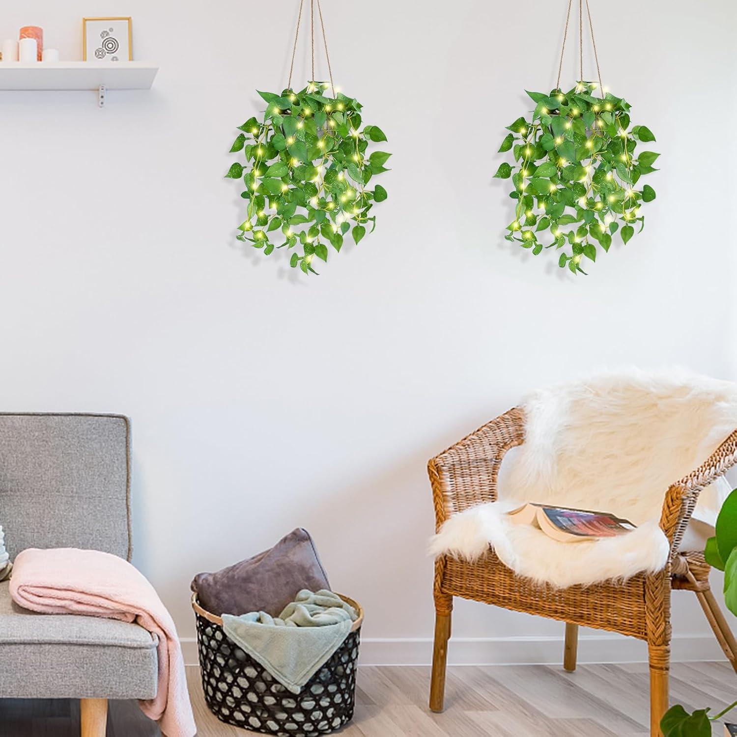 Hanging Plant Fake Plants with Pots, 2 Pack Artificial Plants, Faux Anthurium Leaf Basket for Wall Home Room Indoor Outdoor Decor