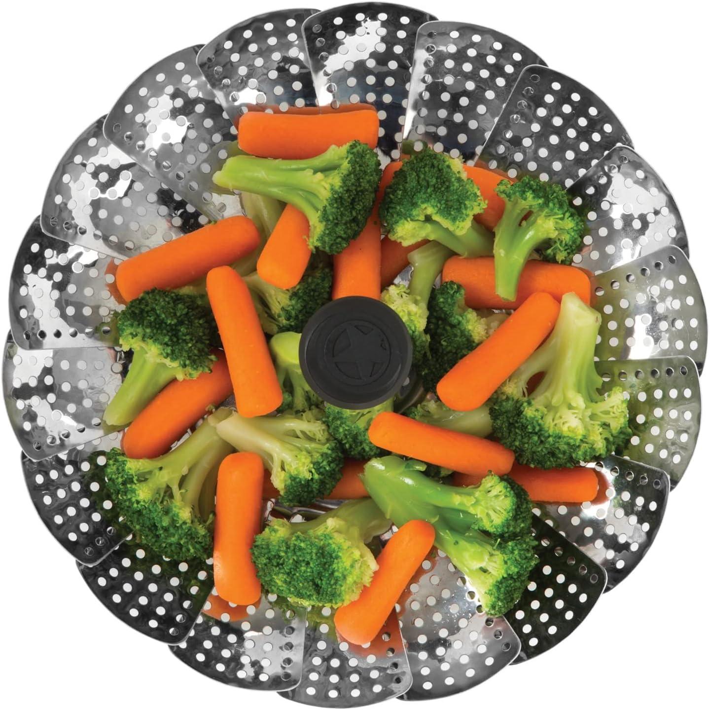 Stainless Steel Foldable Vegetable Steamer with Silicone Feet