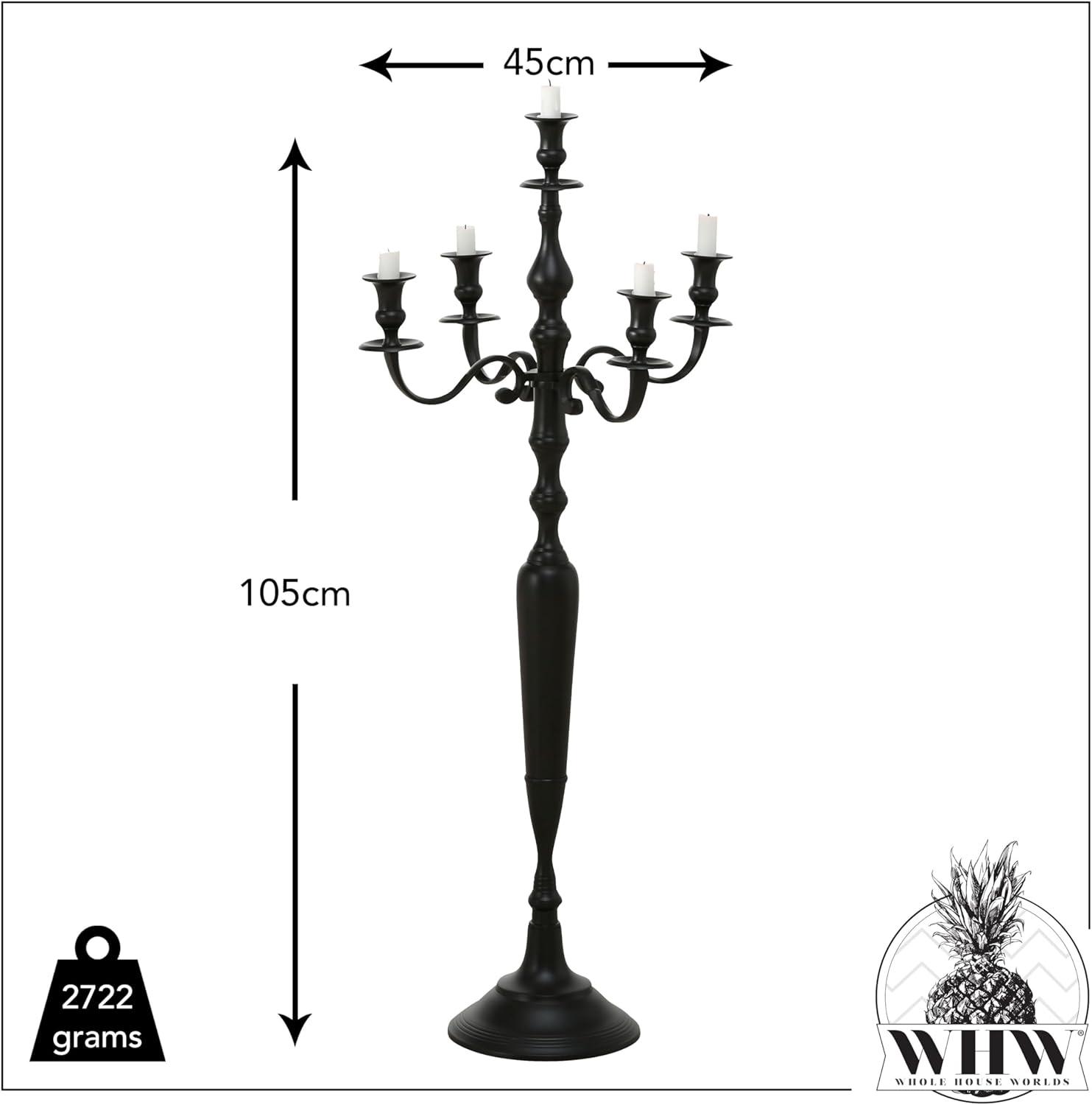 Hamptons Five Candle Candelabra, Rustic Black Finish, Centerpiece, Hand Crafted of Cast Aluminum Nickel, Tall, Over 3 FT High, (41.25  Inches)