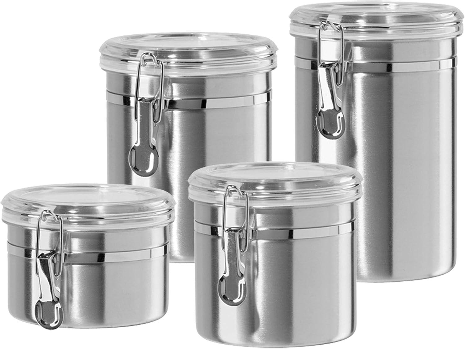 Stainless Steel and Clear 4-Piece Kitchen Canister Set