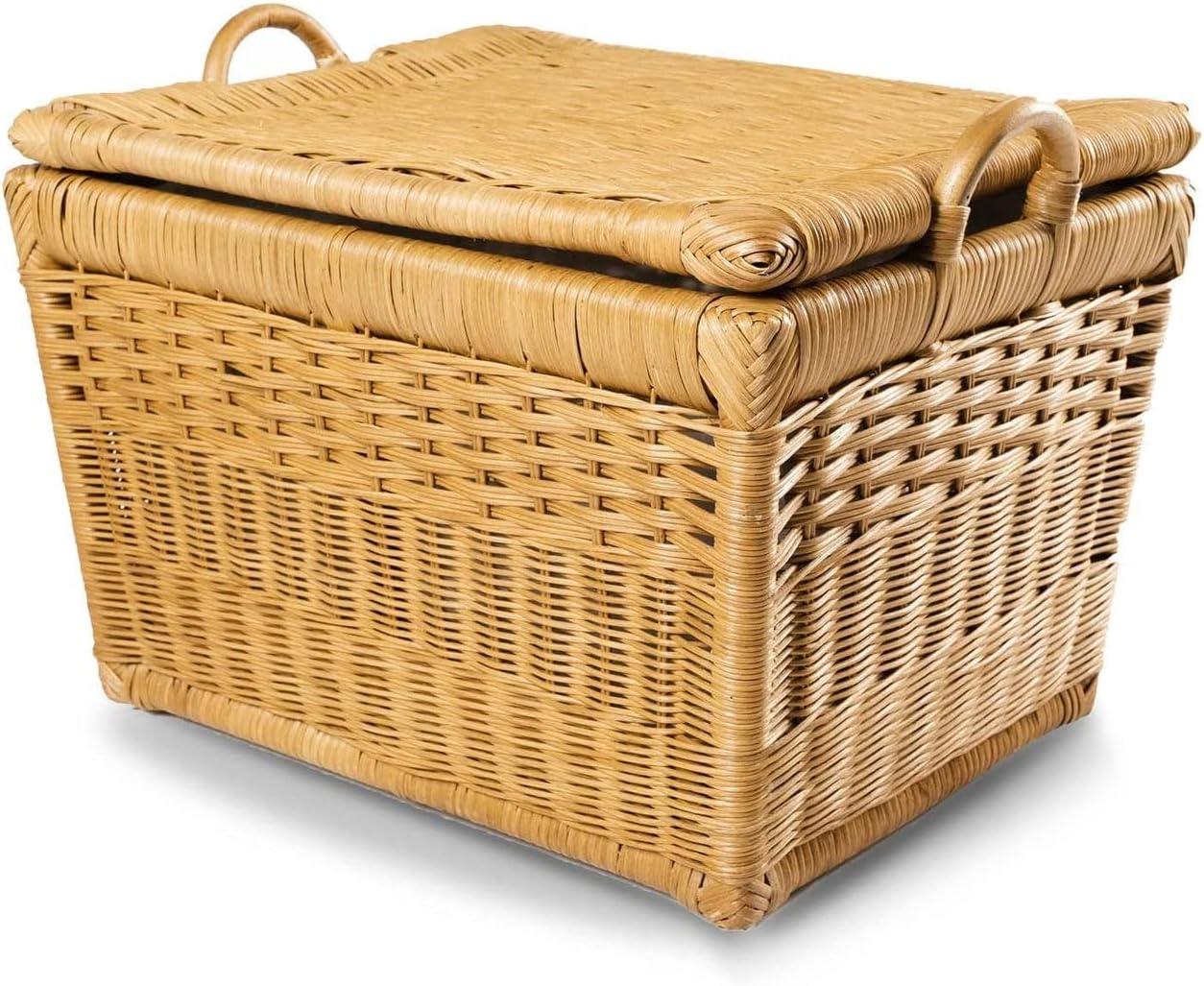 DaiZuY Lift-Off Lid Wicker Storage Basket, Medium, 20 in L x 15 in W x 14 in H, Sandstone