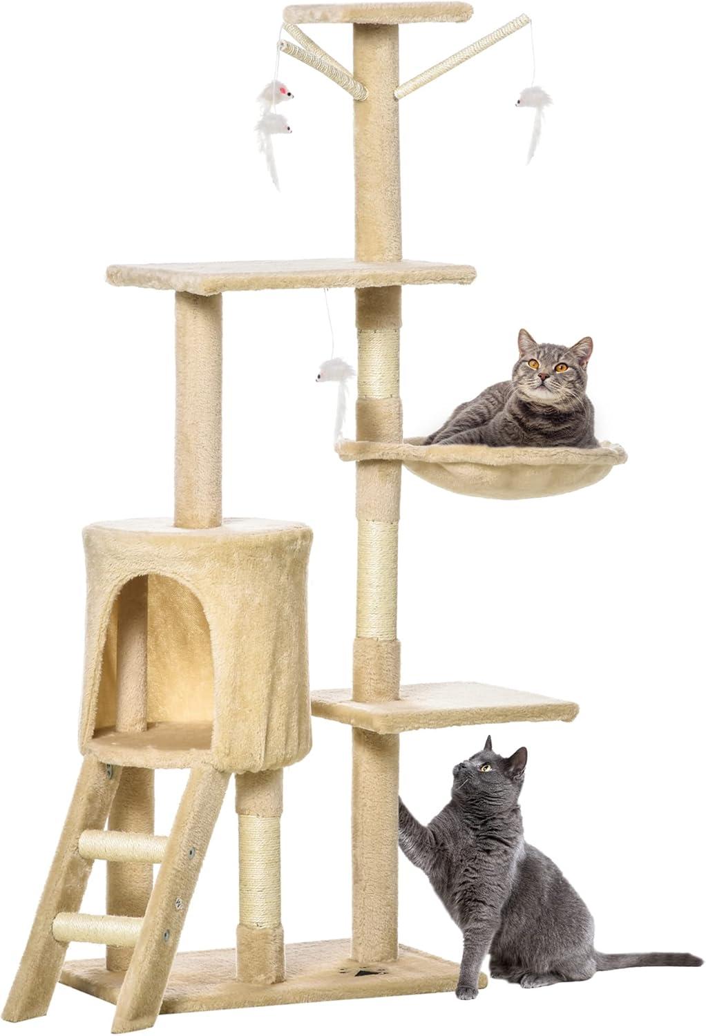 Beige Sisal and Plush Cat Condo Tower with Scratching Posts