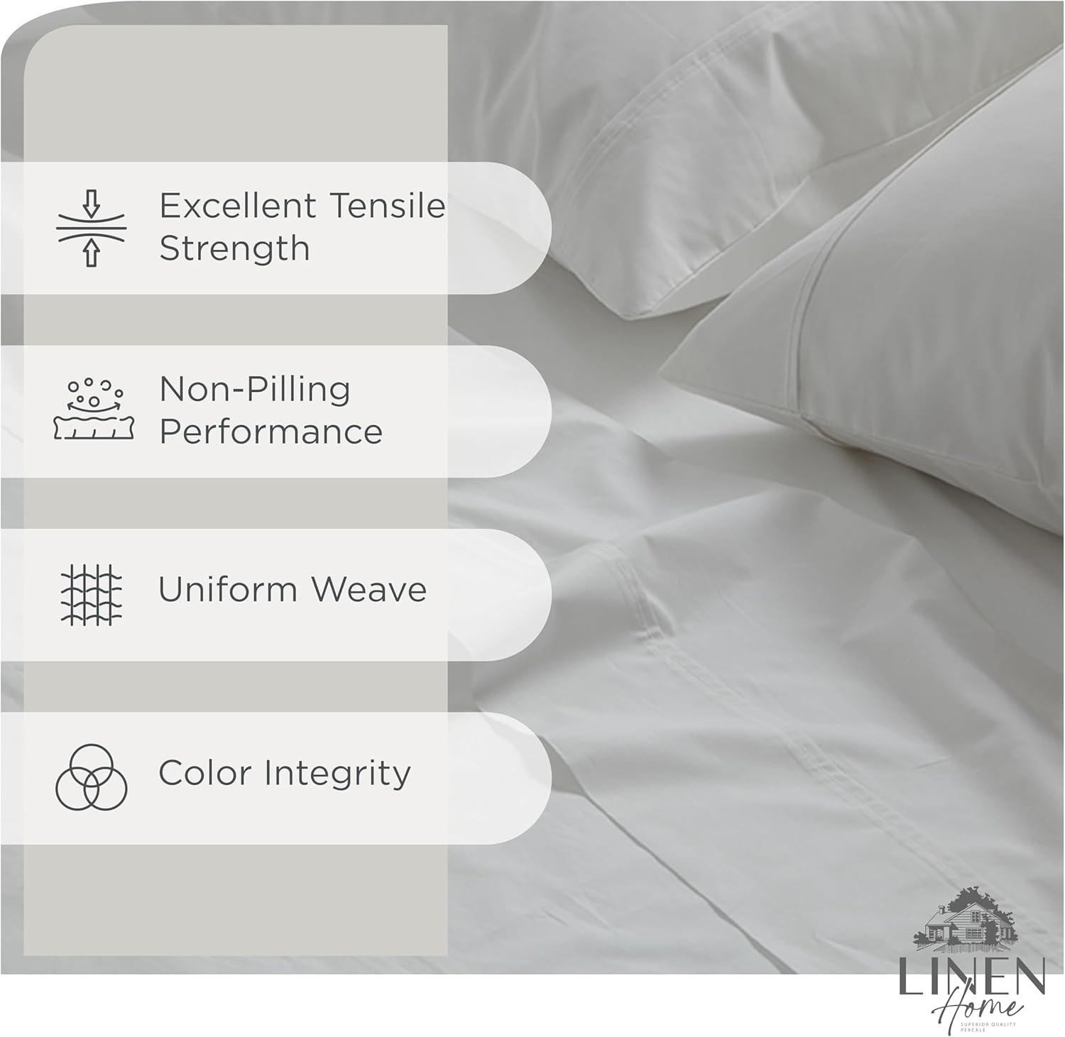 100% Cotton Percale Sheets Queen Size, White, Deep Pocket, 4 Piece - 1 Flat, 1 Deep Pocket Fitted Sheet and 2 Pillowcases, Crisp Cool and Strong Bed Linen