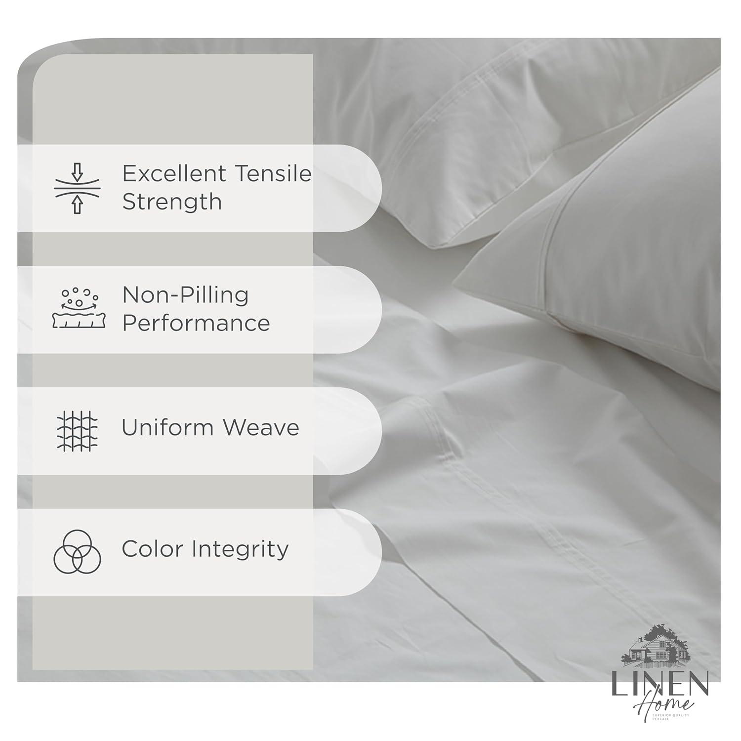 100% Cotton Percale Sheets Queen Size, White, Deep Pocket, 4 Piece - 1 Flat, 1 Deep Pocket Fitted Sheet and 2 Pillowcases, Crisp Cool and Strong Bed Linen